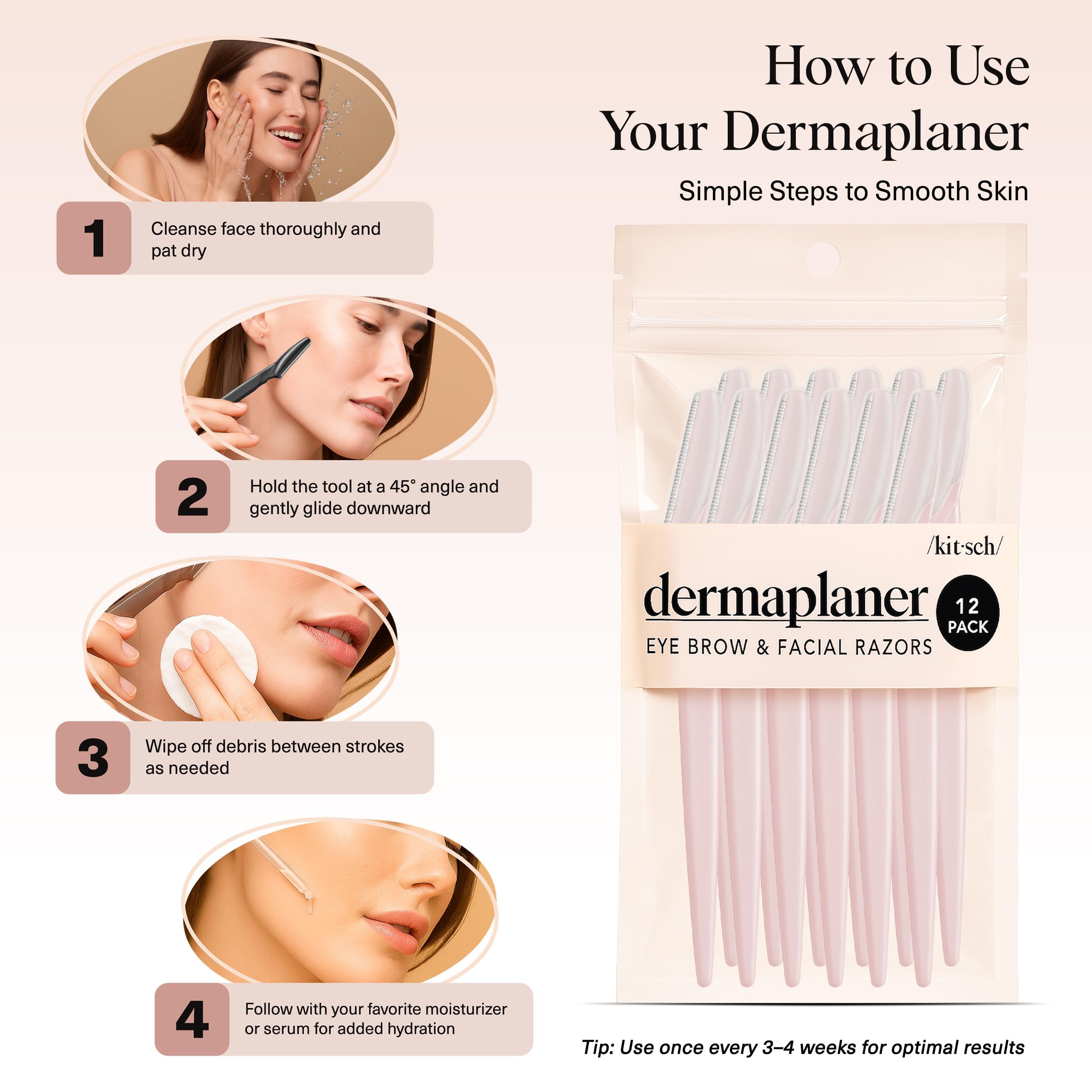 Kitsch Dermaplane Razor for Women Face – Black, 12 pcs | Face Razors for Women & Men, Eyebrow Razor & Face Shaver – Exfoliating Facial Razor & Dermaplaner as Tool for Smoother Skin