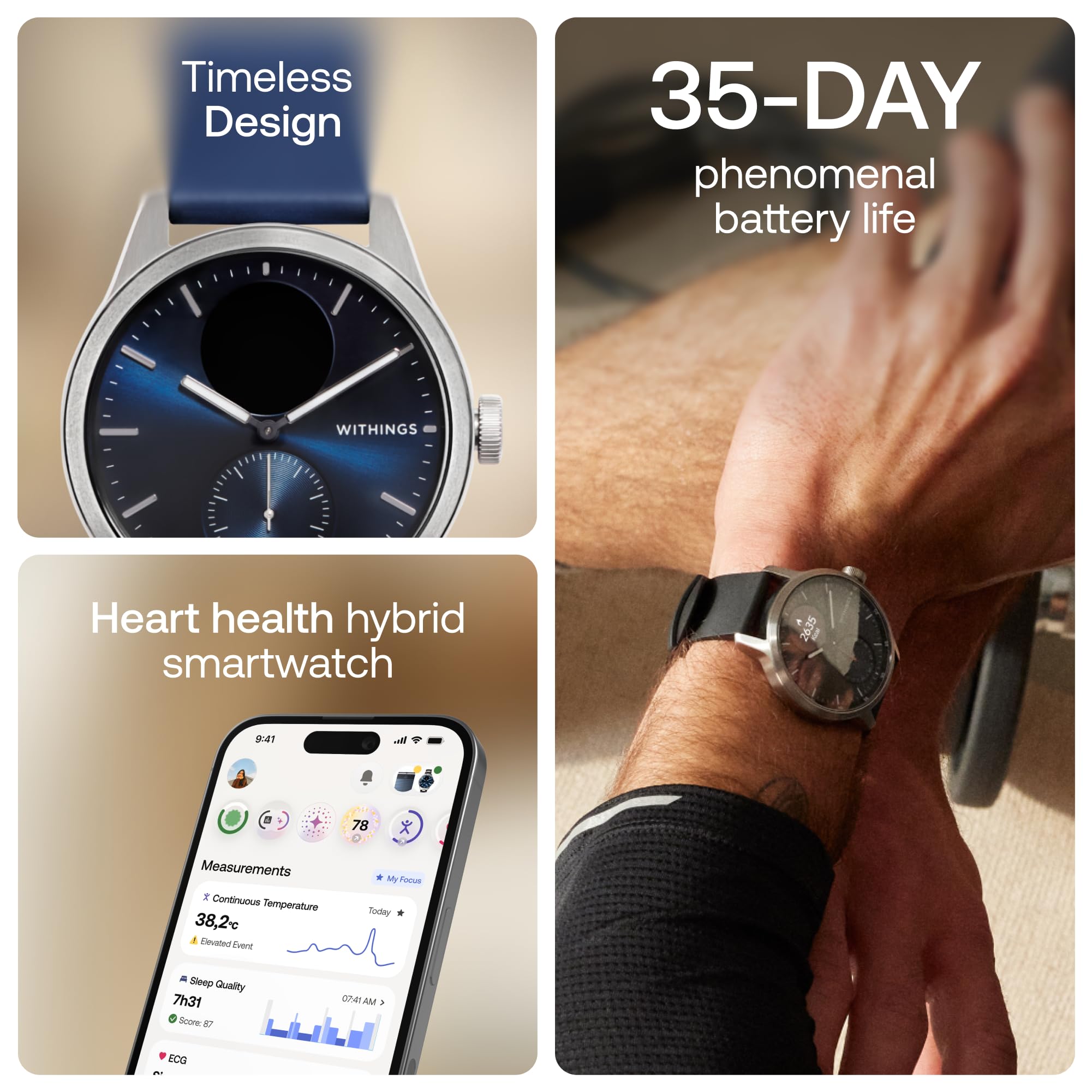 WITHINGS ScanWatch 2 - Hybrid Smart Watch, Heart Rate Monitoring, Fitness Tracker, Cycle Tracker, Sleep Monitoring, GPS Tracker, 30-Day Battery Life, Android & Apple Compatible, HSA/FSA
