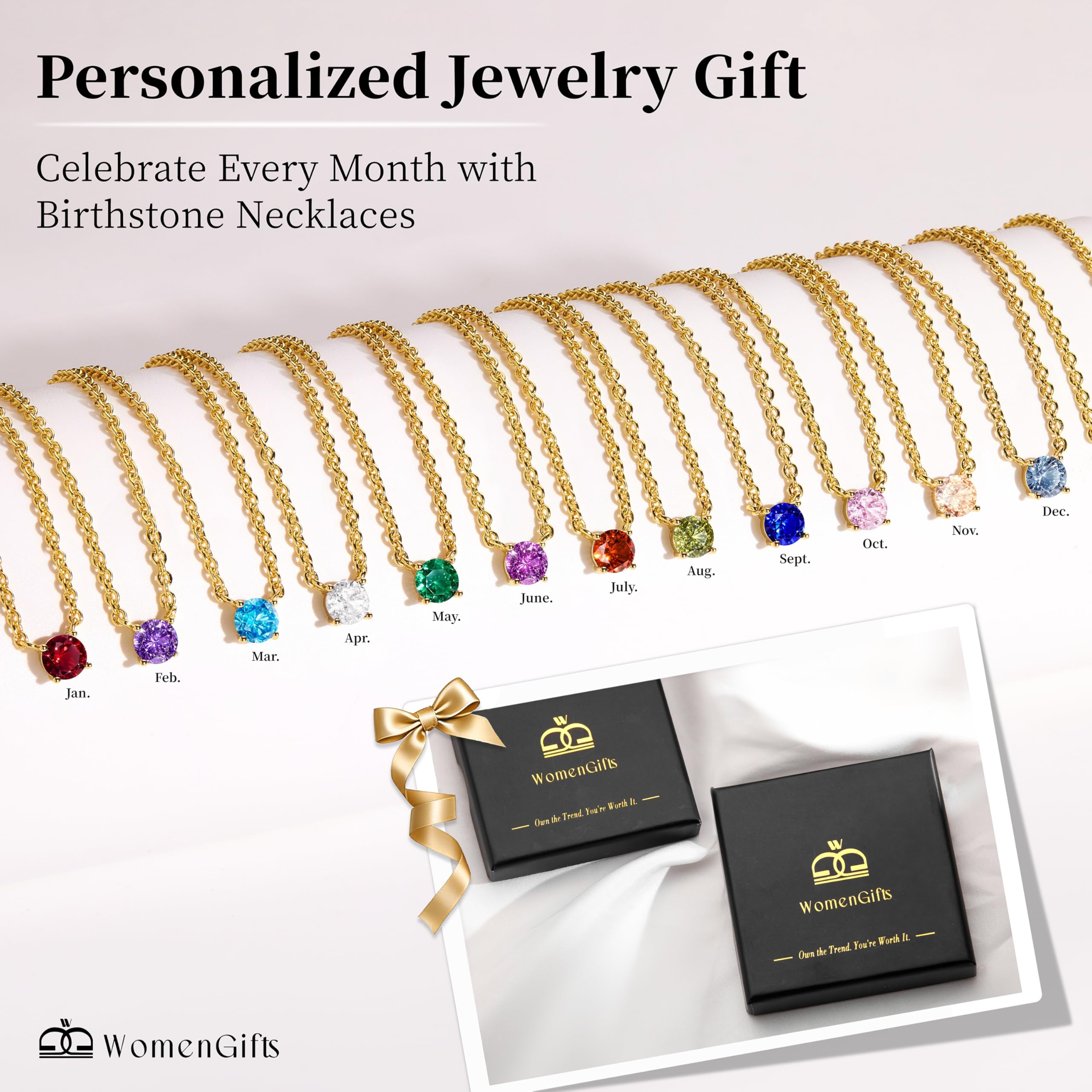 WomenGifts Layered Gold Necklaces for Women, 14K Gold Sterling Silver Plated Dainty Pendant Necklace Set Non Tarnish, Chunky Stackable Cuban Chain Choker, Trendy Birthstone Vacation Jewelry Gift