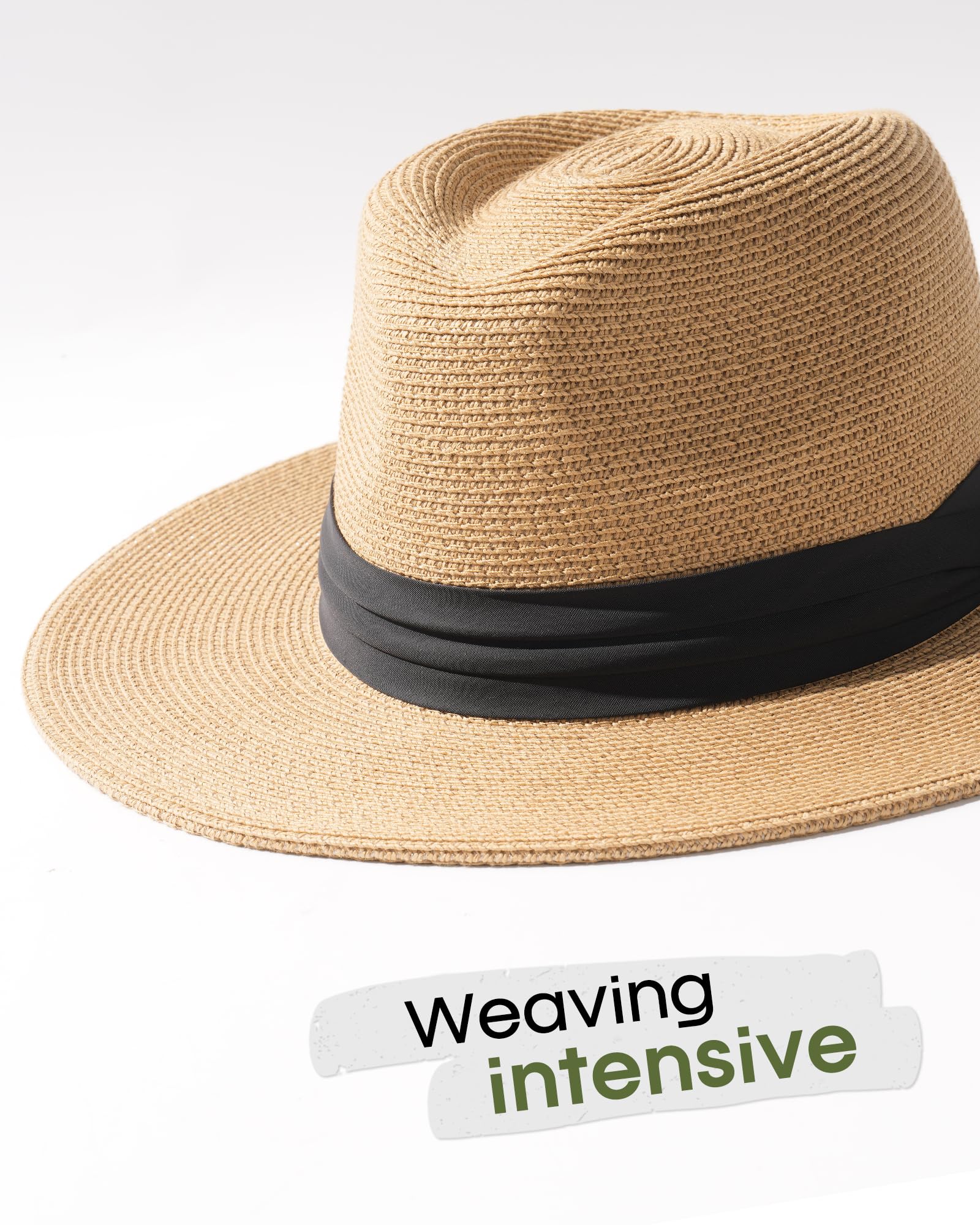 FURTALK Womens Mens Wide Brim Straw Panama Hat Fedora Summer Beach Sun Hat | Breathable Paper Straw, Classic Ribbon Trim, UPF Protection, Adjustable Band Inside, Chin Strap for Gusty Winds