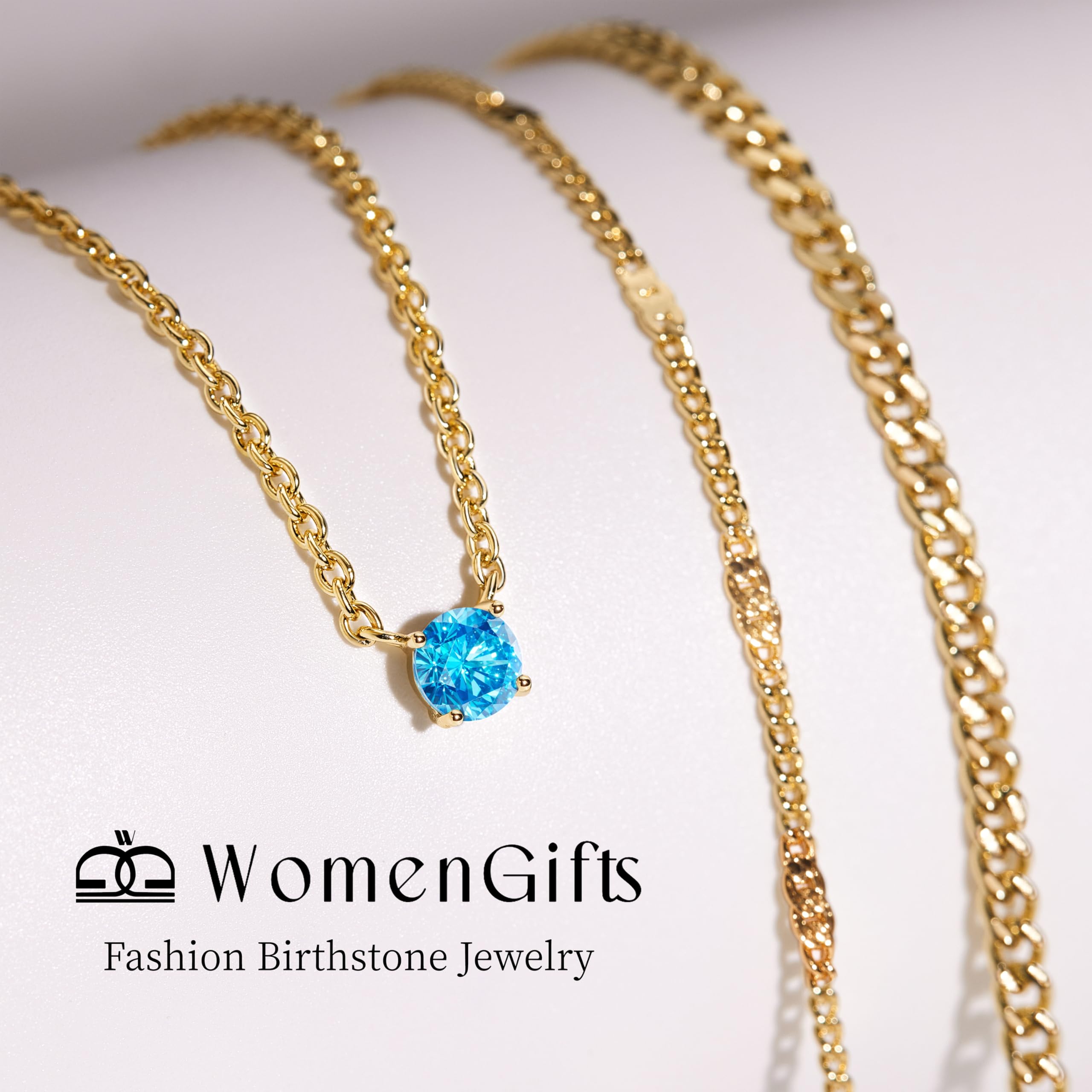 WomenGifts Layered Gold Necklaces for Women, 14K Gold Sterling Silver Plated Dainty Pendant Necklace Set Non Tarnish, Chunky Stackable Cuban Chain Choker, Trendy Birthstone Vacation Jewelry Gift
