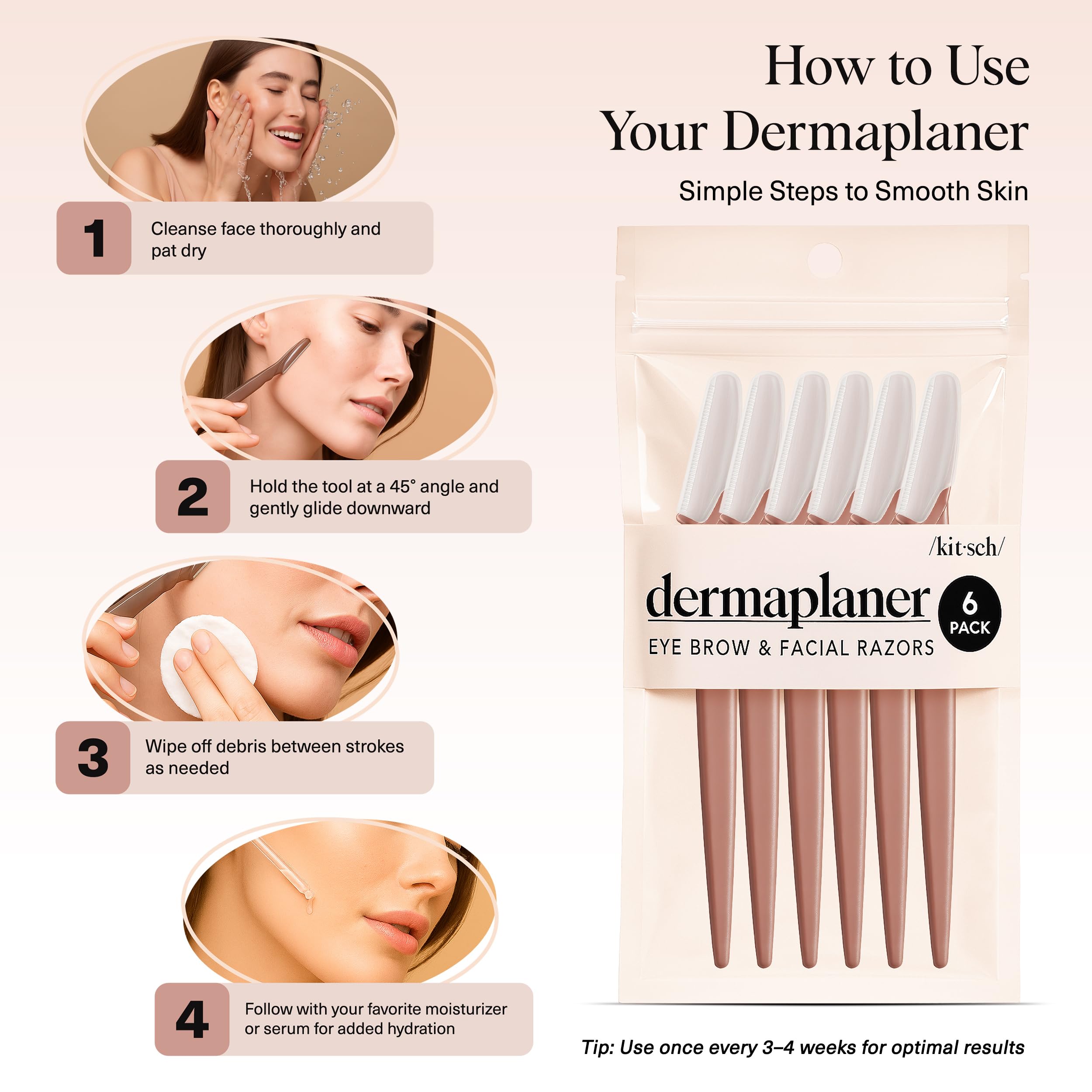 Kitsch Dermaplane Razor for Women Face – Black, 12 pcs | Face Razors for Women & Men, Eyebrow Razor & Face Shaver – Exfoliating Facial Razor & Dermaplaner as Tool for Smoother Skin