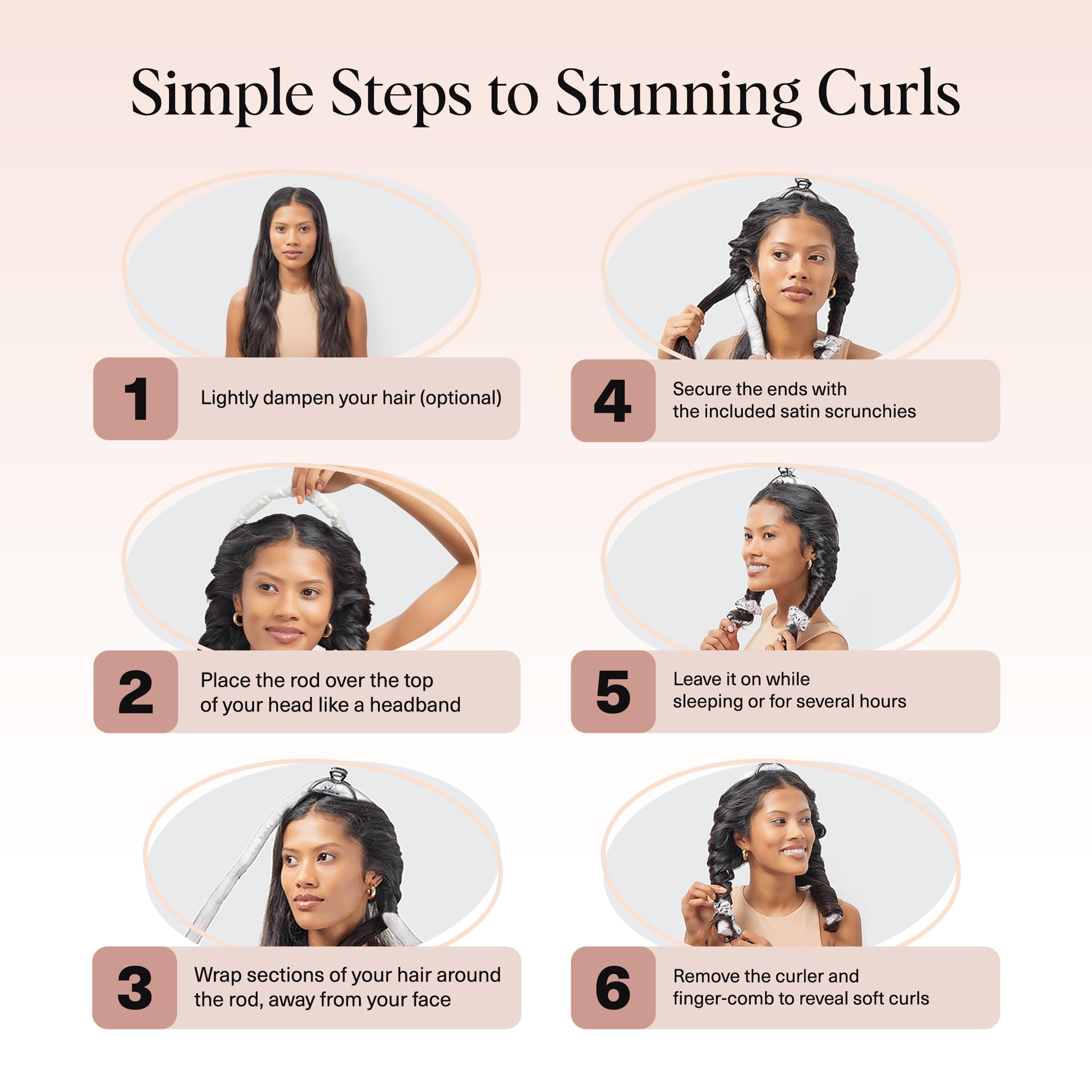 Kitsch Satin Heatless Curls Overnight Set - Sunset Tie Dye | No Heat Damage Overnight Curls | Comfortable Frizz Free Hair Curlers To Sleep In with 34" Hair Waver & 2 Satin Scrunchies