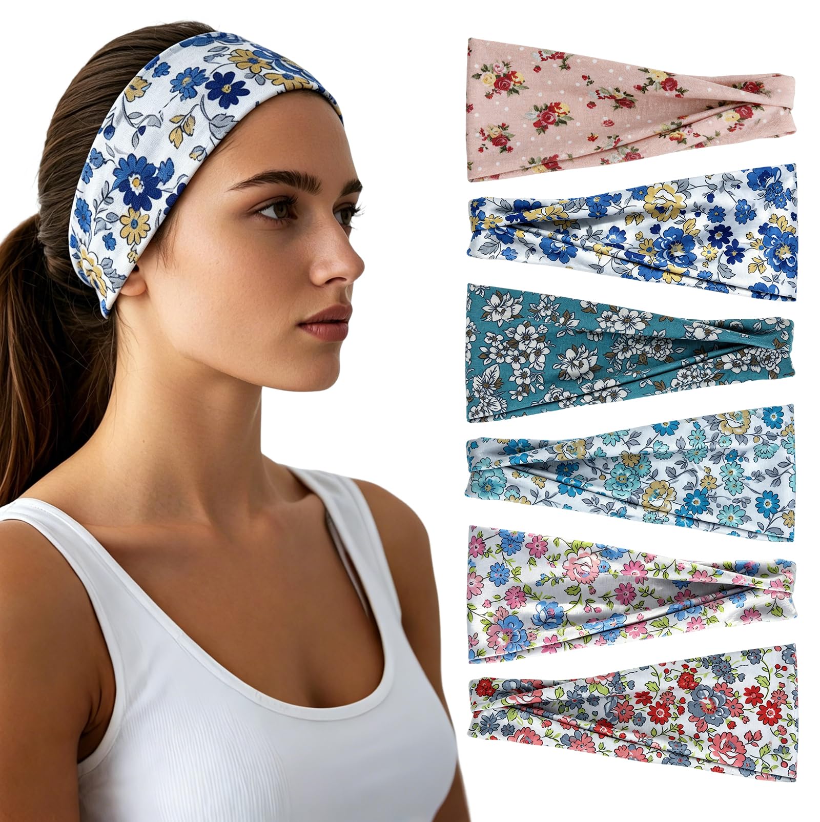 Headbands for Women - 6 Pack Wide Elastic Hair Bands | Stretchy Sweatbands Hair Bands | Soft Sports Thin Head Bands | Non-Slip Accessories Bands for Fashion, Washing Face, Workouts, Yoga, Daily Use