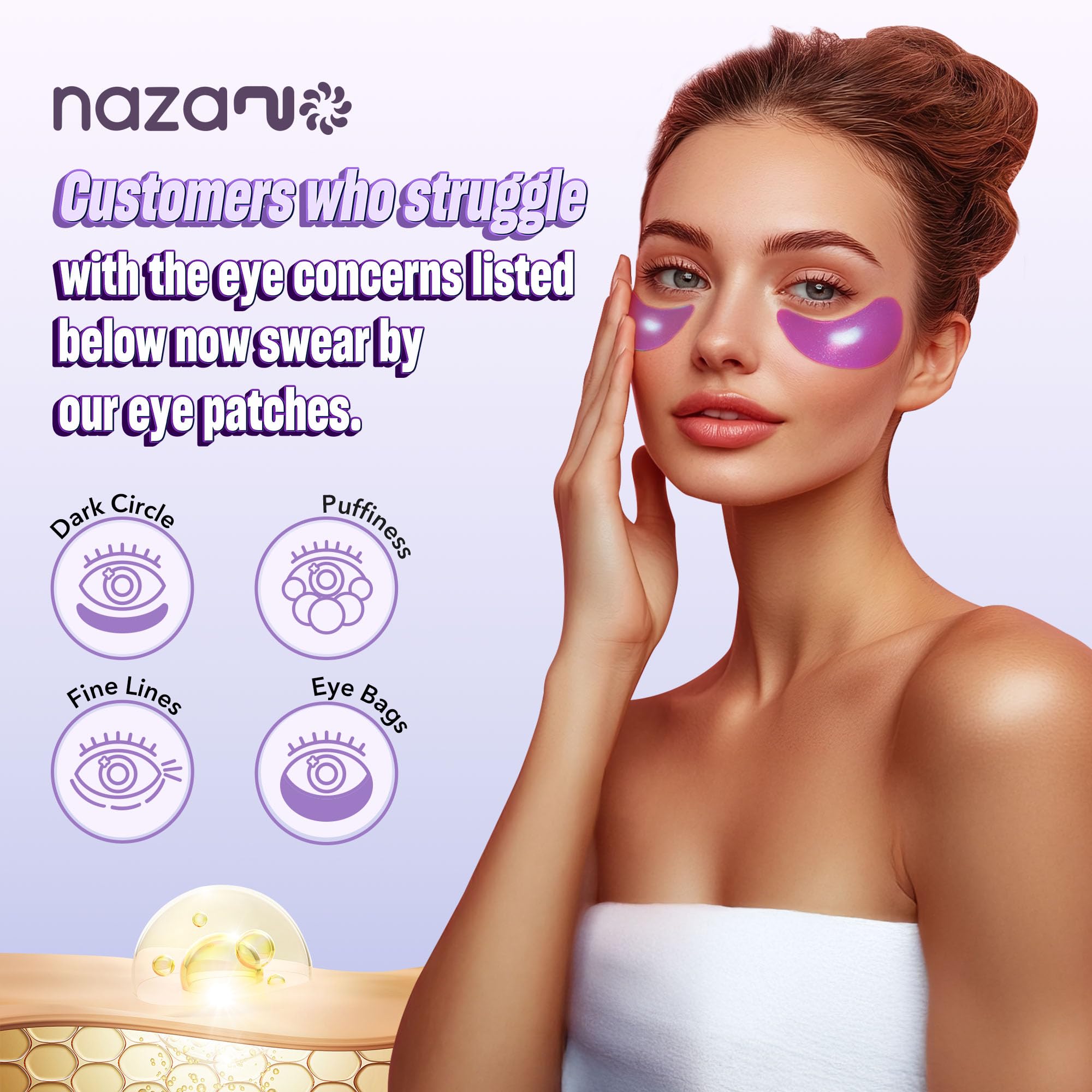 NAZANO 24K Gold Under Eye Patches - 60 Pack Eye Masks | for Puffy Eyes, Dark Circles, Bags & Wrinkles with Collagen & Hyaluronic Acid - Eye Care Pads for Daily Skincare (Gold)
