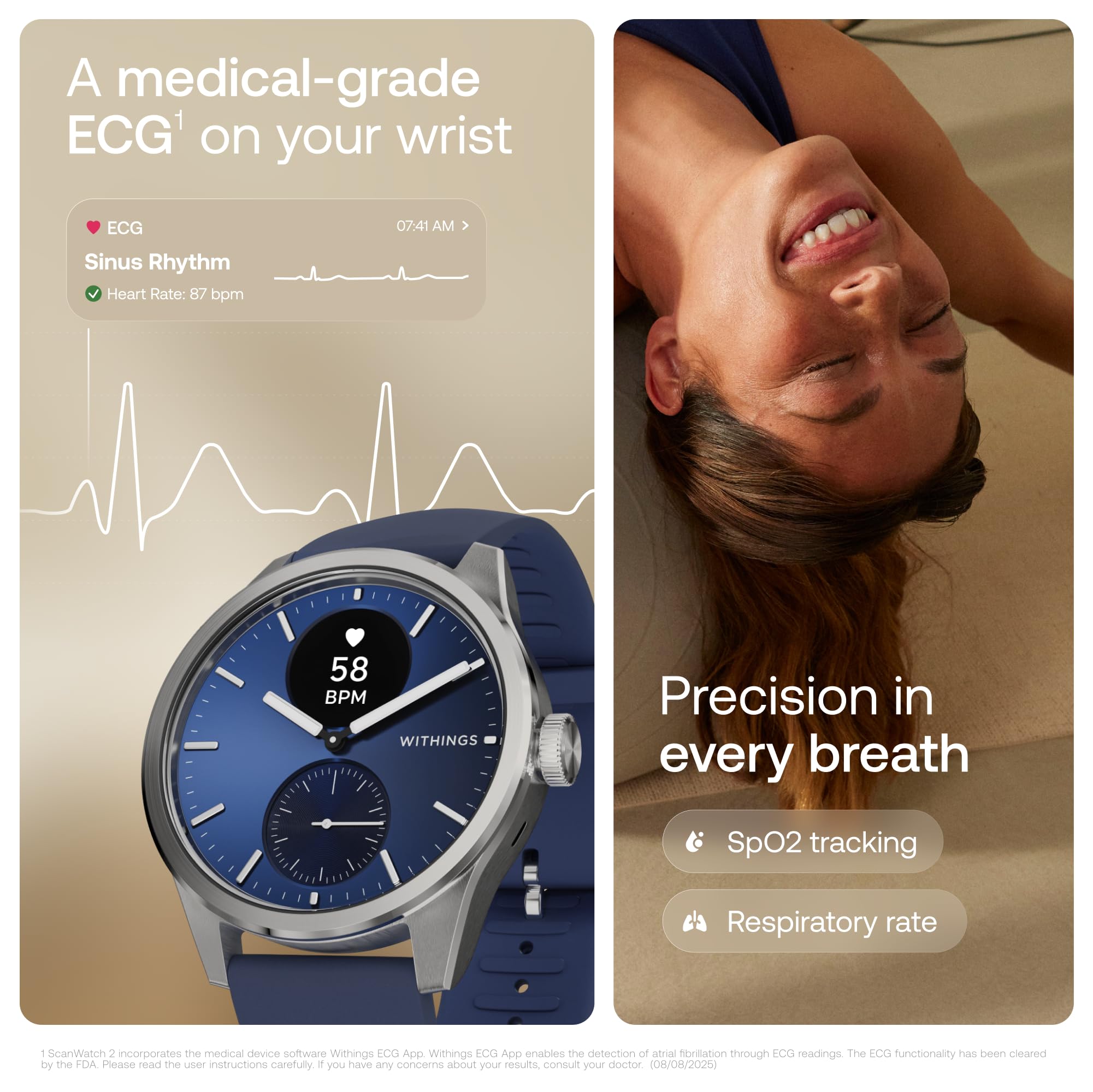 WITHINGS ScanWatch 2 - Hybrid Smart Watch, Heart Rate Monitoring, Fitness Tracker, Cycle Tracker, Sleep Monitoring, GPS Tracker, 30-Day Battery Life, Android & Apple Compatible, HSA/FSA