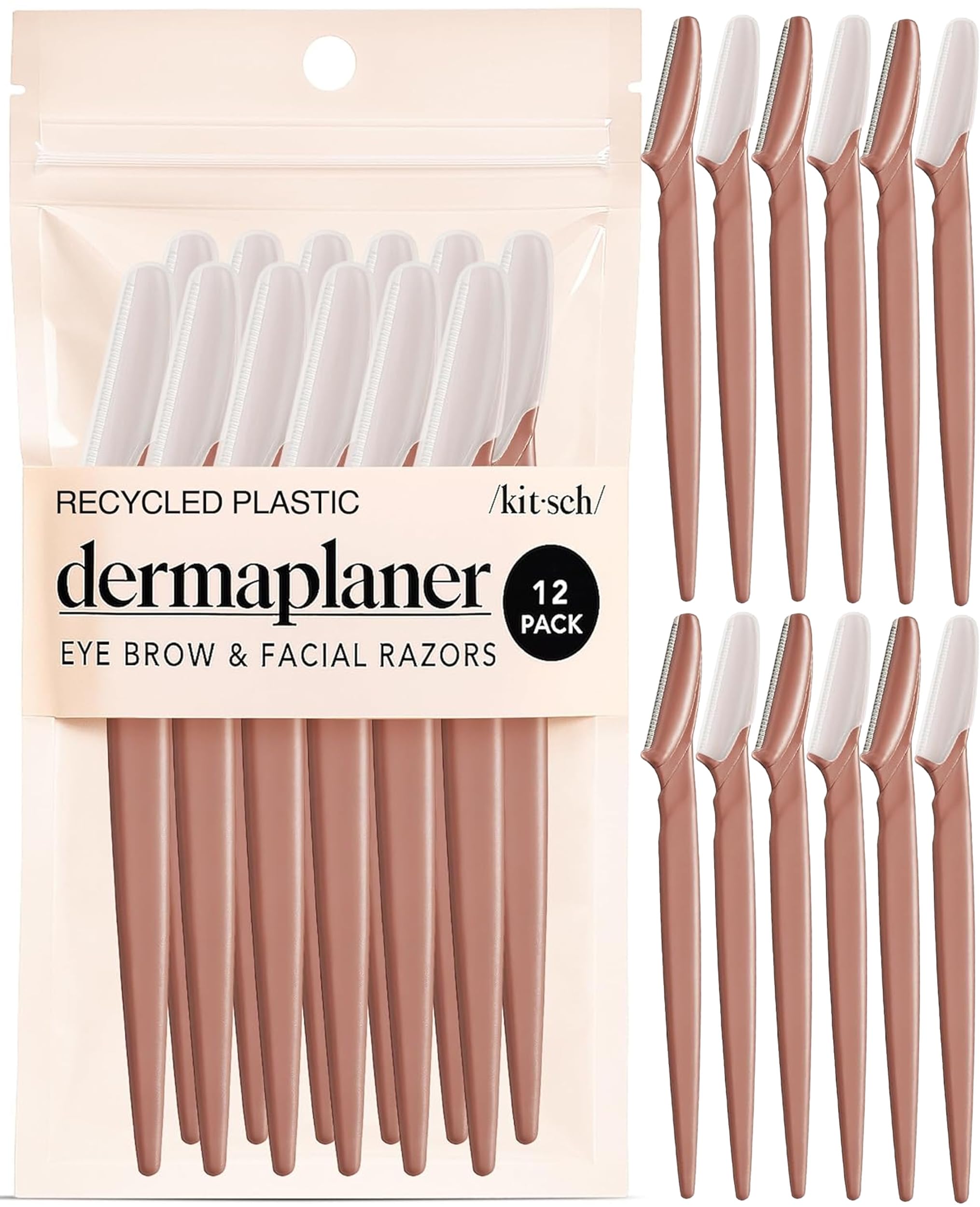 Kitsch Dermaplane Razor for Women Face – Black, 12 pcs | Face Razors for Women & Men, Eyebrow Razor & Face Shaver – Exfoliating Facial Razor & Dermaplaner as Tool for Smoother Skin