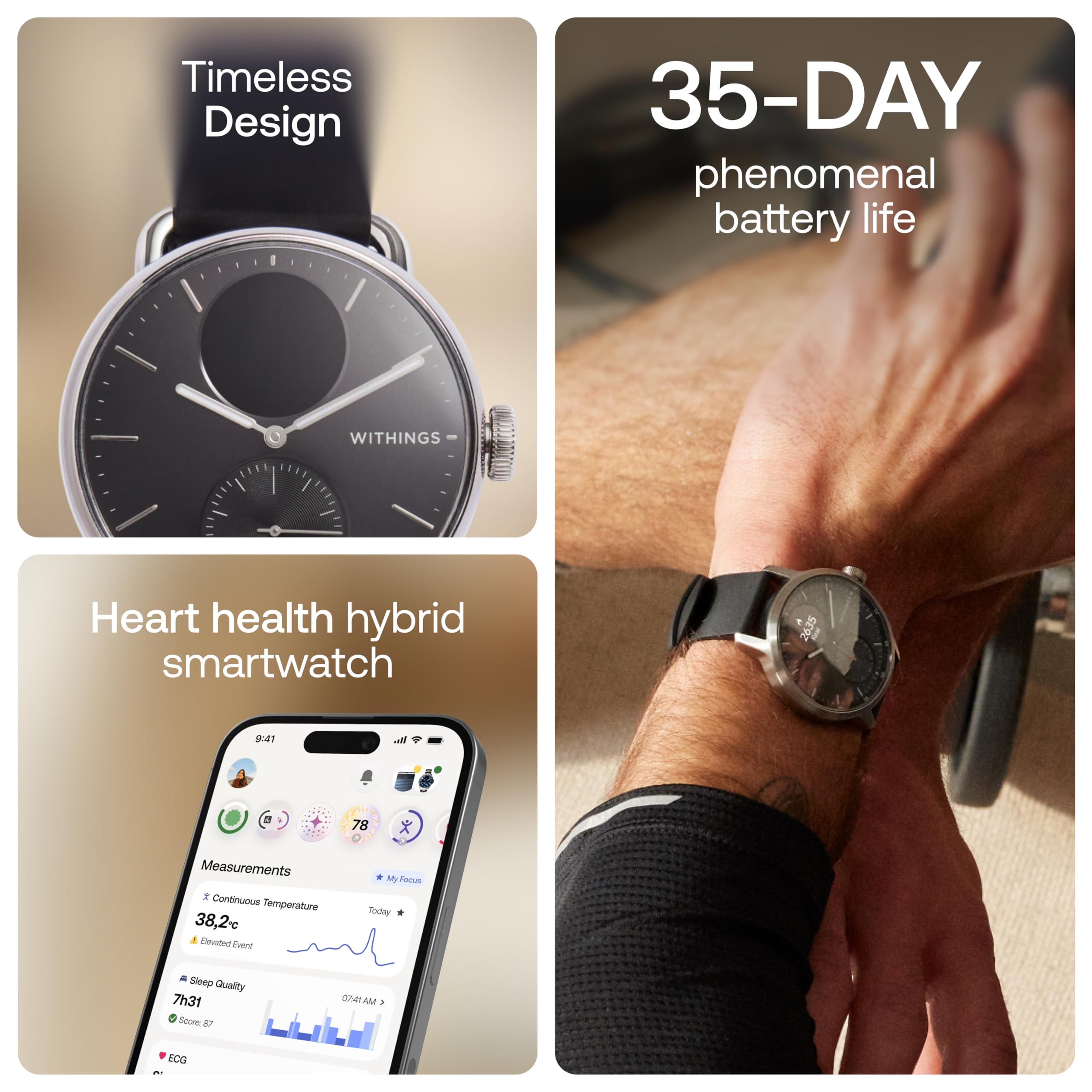 WITHINGS ScanWatch 2 - Hybrid Smart Watch, Heart Rate Monitoring, Fitness Tracker, Cycle Tracker, Sleep Monitoring, GPS Tracker, 30-Day Battery Life, Android & Apple Compatible, HSA/FSA