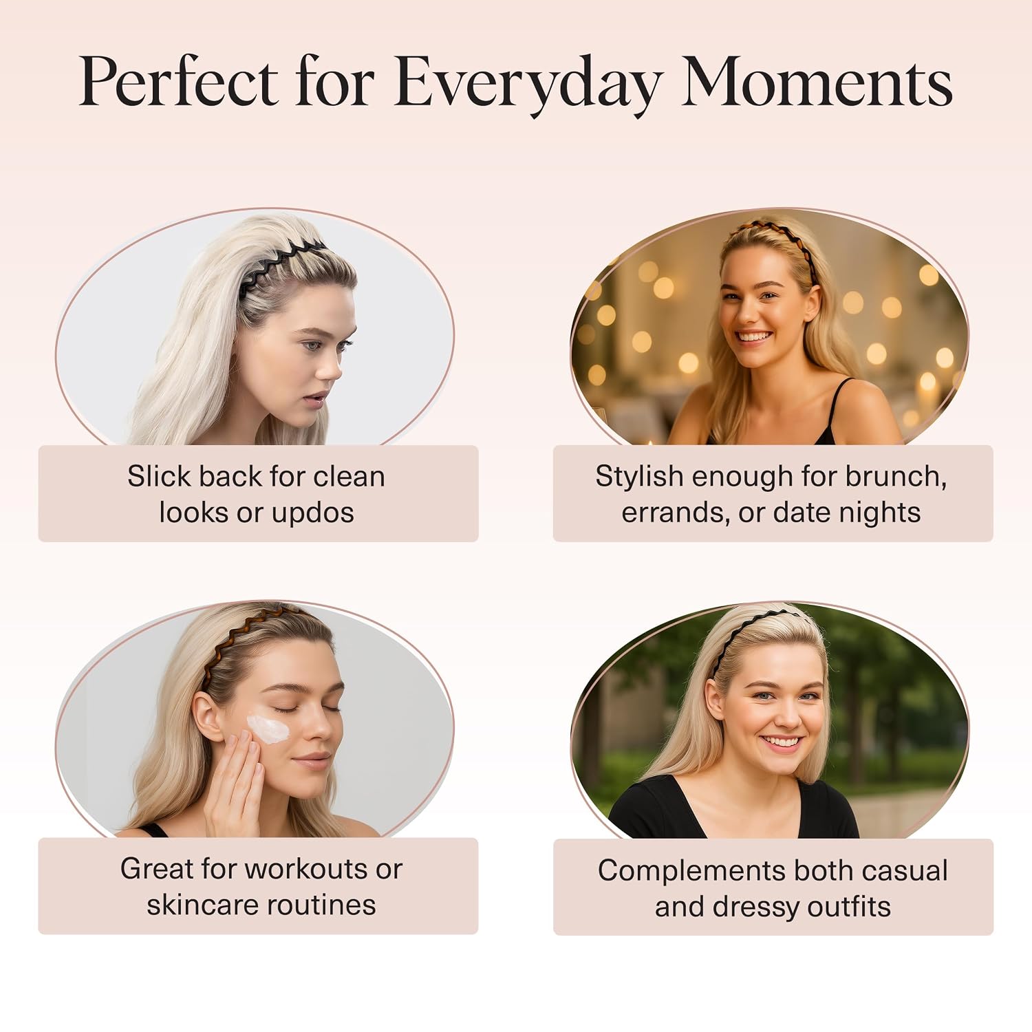 Kitsch Zig Zag Headbands for Women - Black and Tortoise, 2 pcs | Fashion Accessories for Slicked Back Styles | Comfortable Wavy Headbands | Comb Headband with Teeth