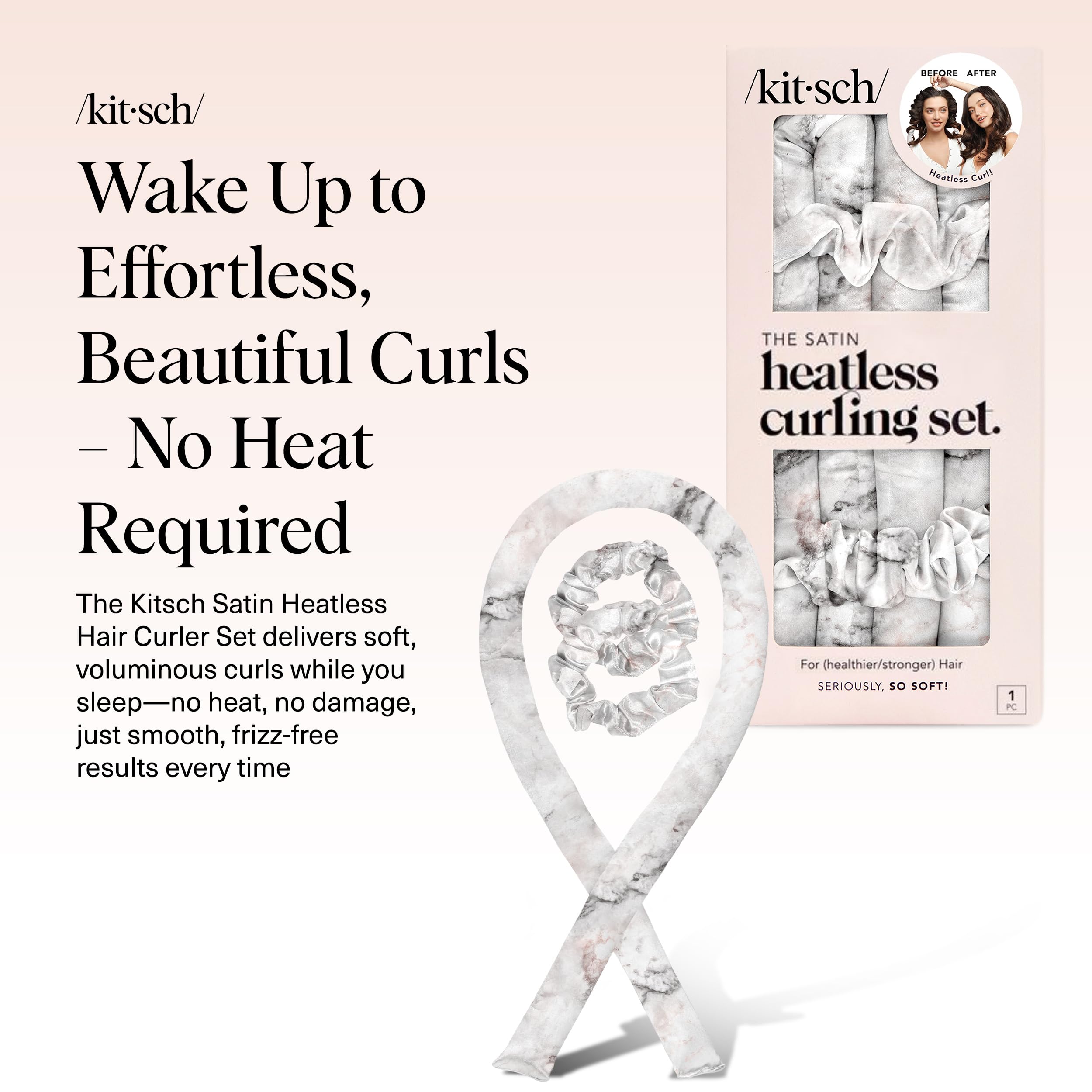 Kitsch Satin Heatless Curls Overnight Set - Sunset Tie Dye | No Heat Damage Overnight Curls | Comfortable Frizz Free Hair Curlers To Sleep In with 34" Hair Waver & 2 Satin Scrunchies
