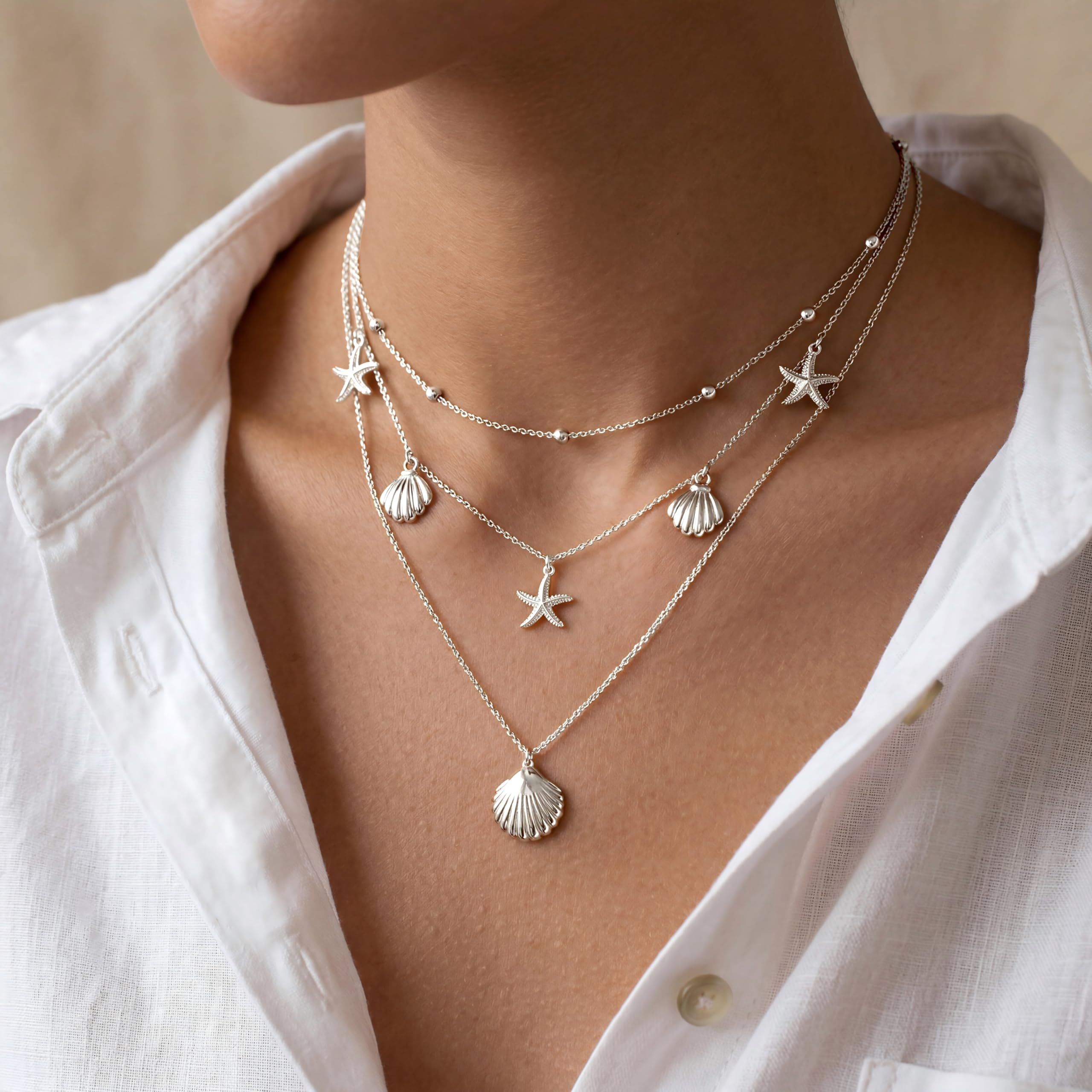 WomenGifts Layered Gold Necklaces for Women, 14K Gold Sterling Silver Plated Dainty Pendant Necklace Set Non Tarnish, Chunky Stackable Cuban Chain Choker, Trendy Birthstone Vacation Jewelry Gift