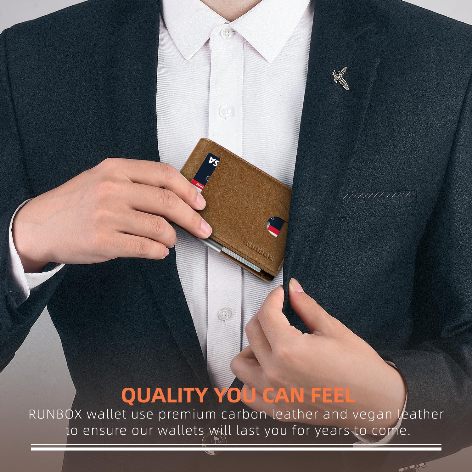 RUNBOX Slim Wallet for Men - RFID Blocking Leather Bifold with Money Clip | Minimalist Front Pocket Wallet Holds 11 Cards,Slim Thin Design,RFID Blocking Protection, Practical Birthday Gifts for Men
