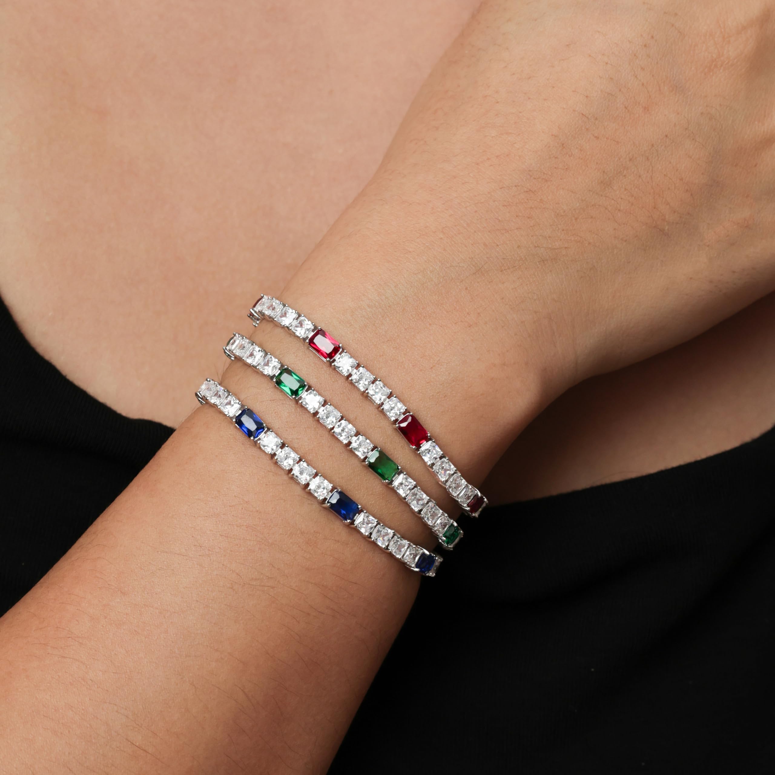 FANCIME Birthstone Bracelet for Women, Sterling Silver 4x6mm Gemstone Tennis Bracelet Bolo Adjustable Chain Fine Jewelry Birthday Gifts for Women Mom Wife Her