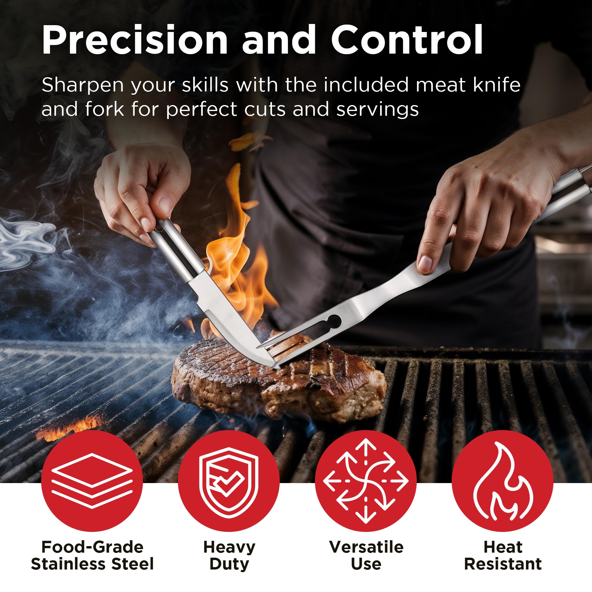 Kaluns Grilling Accessories, Gifts for Men Christmas Grilling Gifts for Dad, Heavy Duty Stainless Steel BBQ Grill Tools Set for Outdoor Grill with Aluminum Case and Apron, Birthday Gifts for Men Dad