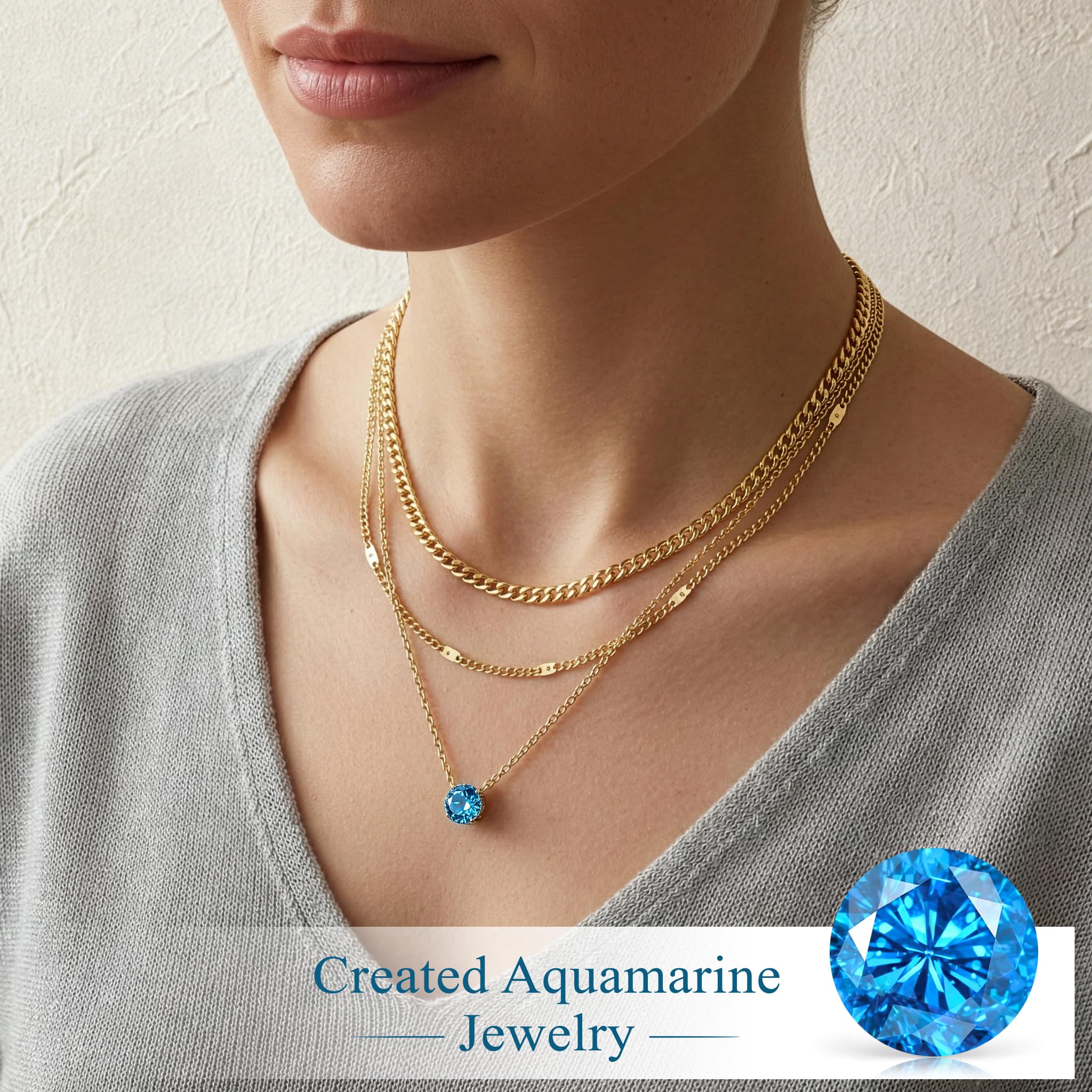 WomenGifts Layered Gold Necklaces for Women, 14K Gold Sterling Silver Plated Dainty Pendant Necklace Set Non Tarnish, Chunky Stackable Cuban Chain Choker, Trendy Birthstone Vacation Jewelry Gift