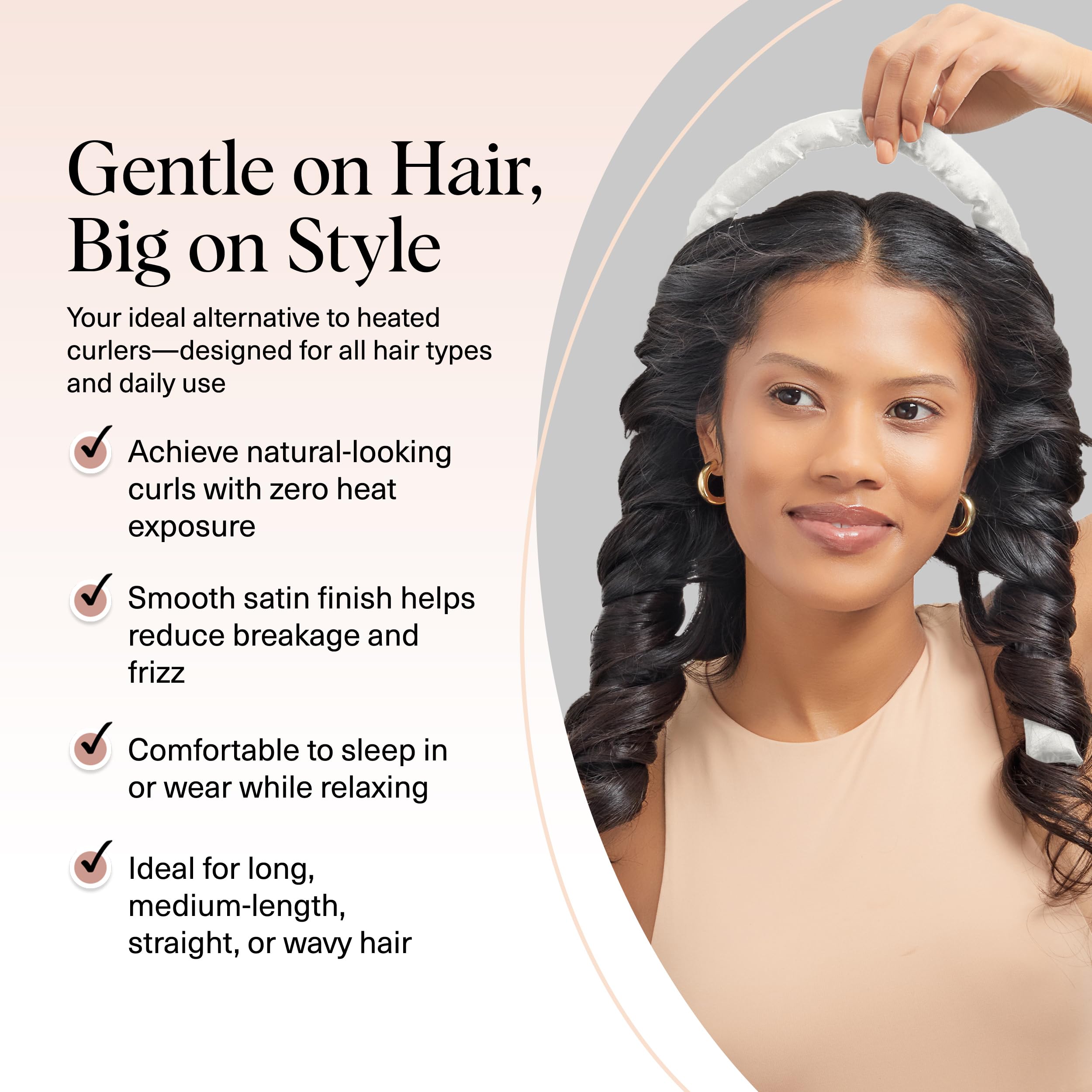 Kitsch Satin Heatless Curls Overnight Set - Sunset Tie Dye | No Heat Damage Overnight Curls | Comfortable Frizz Free Hair Curlers To Sleep In with 34" Hair Waver & 2 Satin Scrunchies