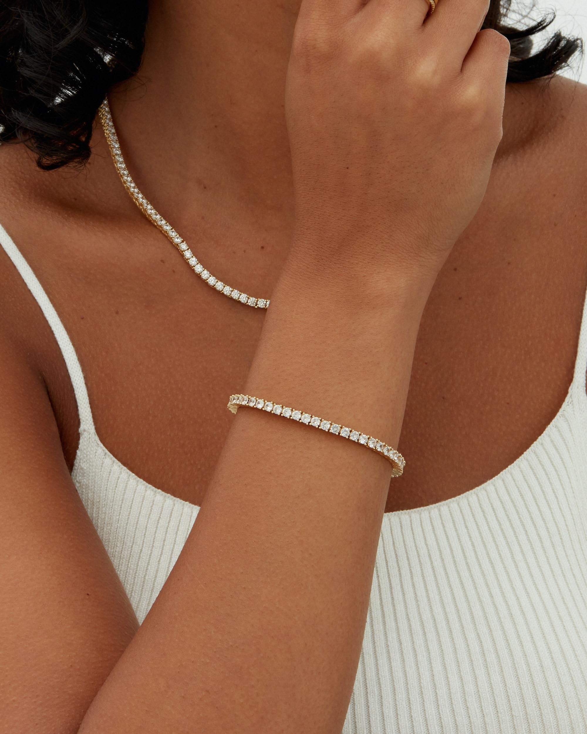 PAVOI 14K Gold Plated 3mm Cubic Zirconia Classic Tennis Bracelet | Gold Bracelets for Women | Stackable Bracelets for Women, 14K Gold Bracelets with CZ, Bracelet Stack