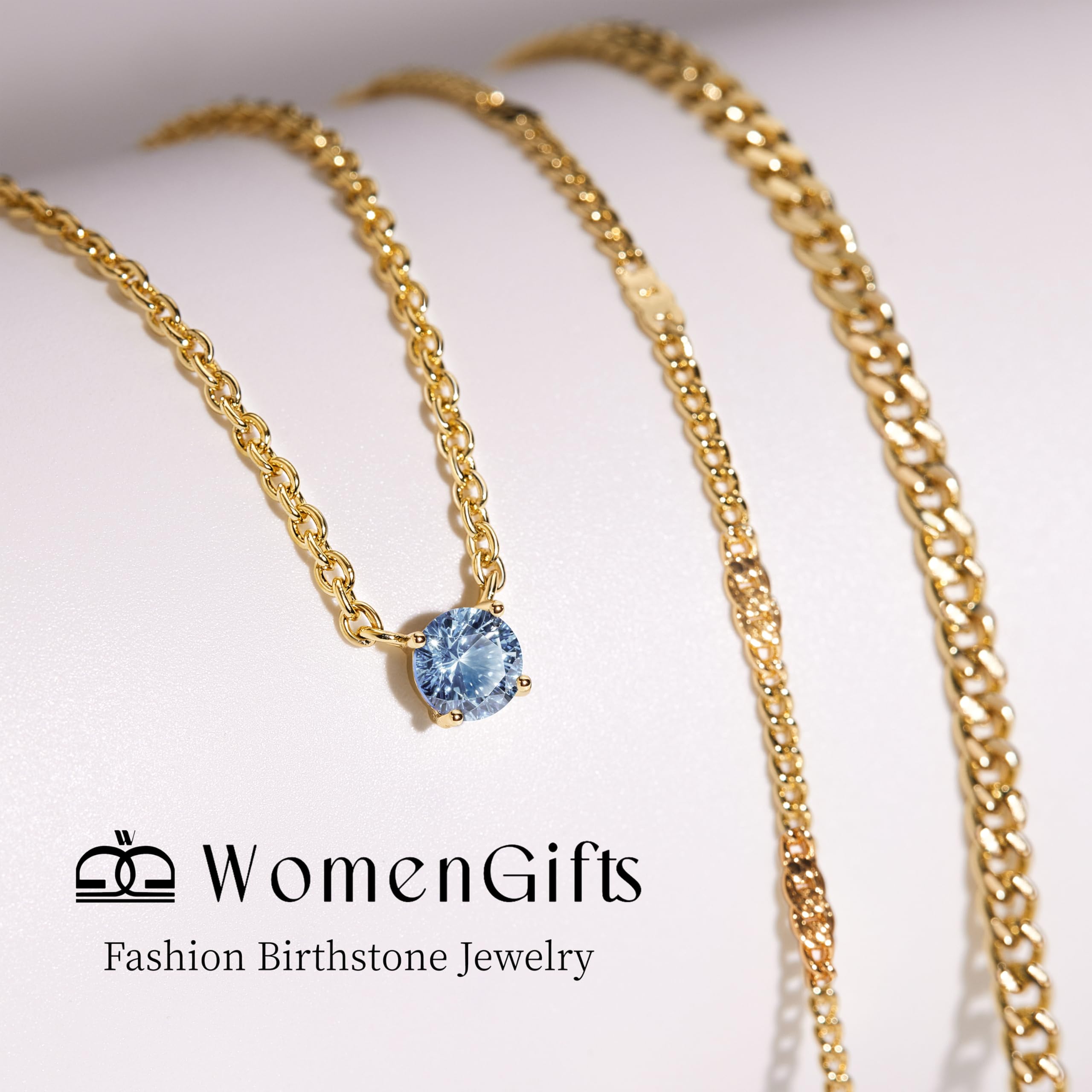 WomenGifts Layered Gold Necklaces for Women, 14K Gold Sterling Silver Plated Dainty Pendant Necklace Set Non Tarnish, Chunky Stackable Cuban Chain Choker, Trendy Birthstone Vacation Jewelry Gift