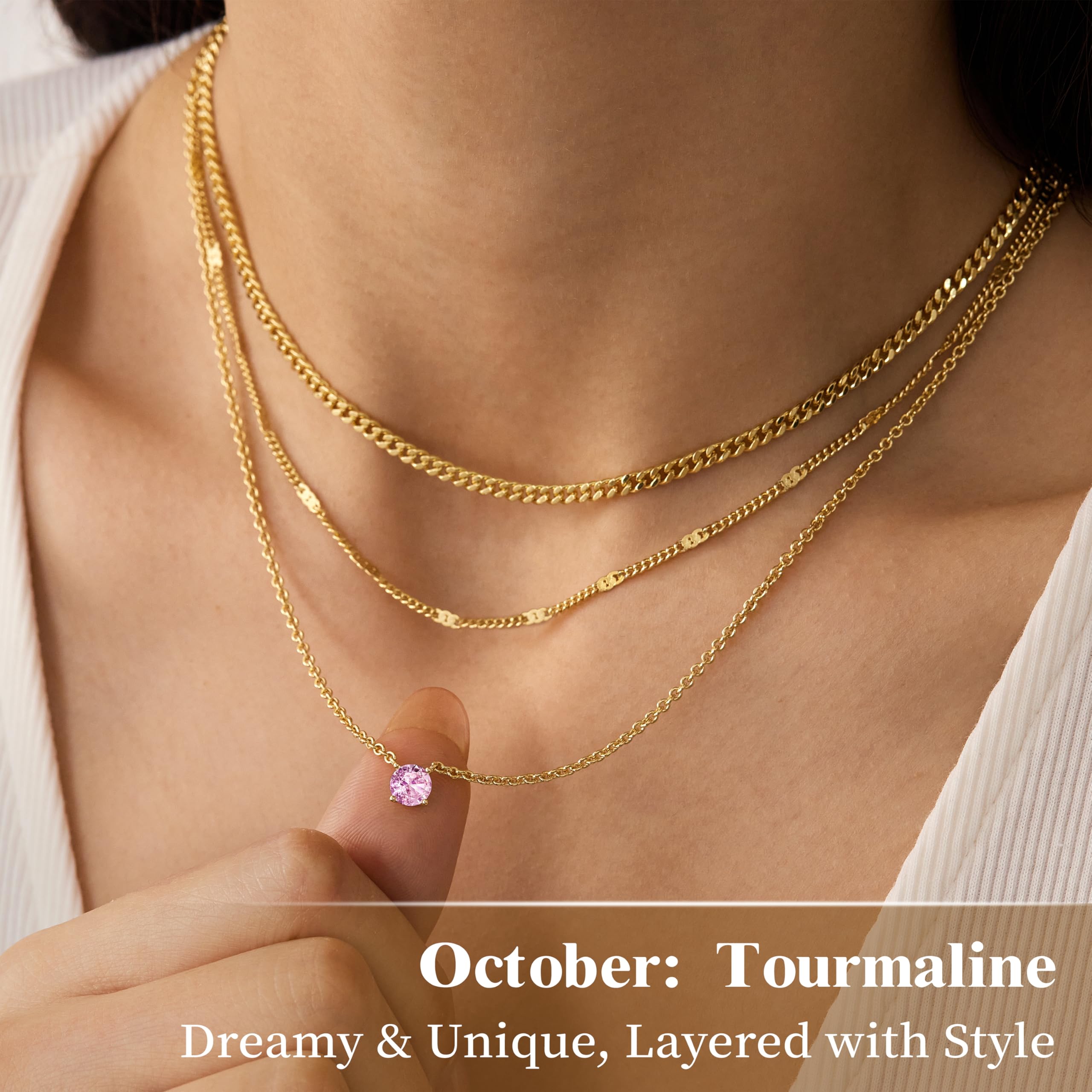 WomenGifts Layered Gold Necklaces for Women, 14K Gold Sterling Silver Plated Dainty Pendant Necklace Set Non Tarnish, Chunky Stackable Cuban Chain Choker, Trendy Birthstone Vacation Jewelry Gift