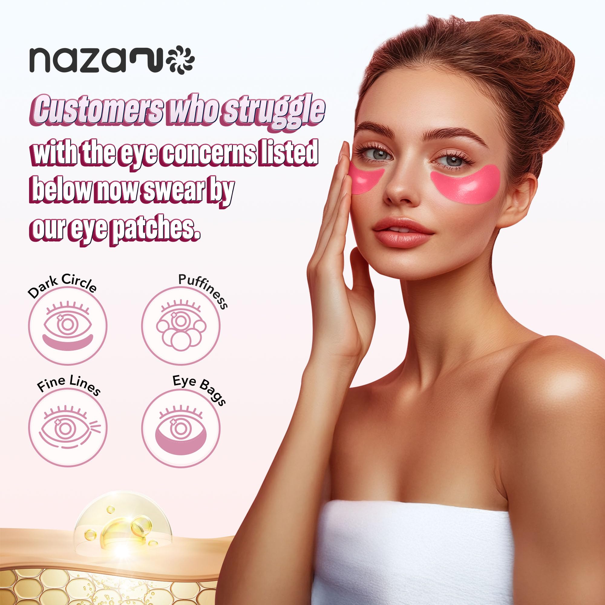 NAZANO 24K Gold Under Eye Patches - 60 Pack Eye Masks | for Puffy Eyes, Dark Circles, Bags & Wrinkles with Collagen & Hyaluronic Acid - Eye Care Pads for Daily Skincare (Gold)