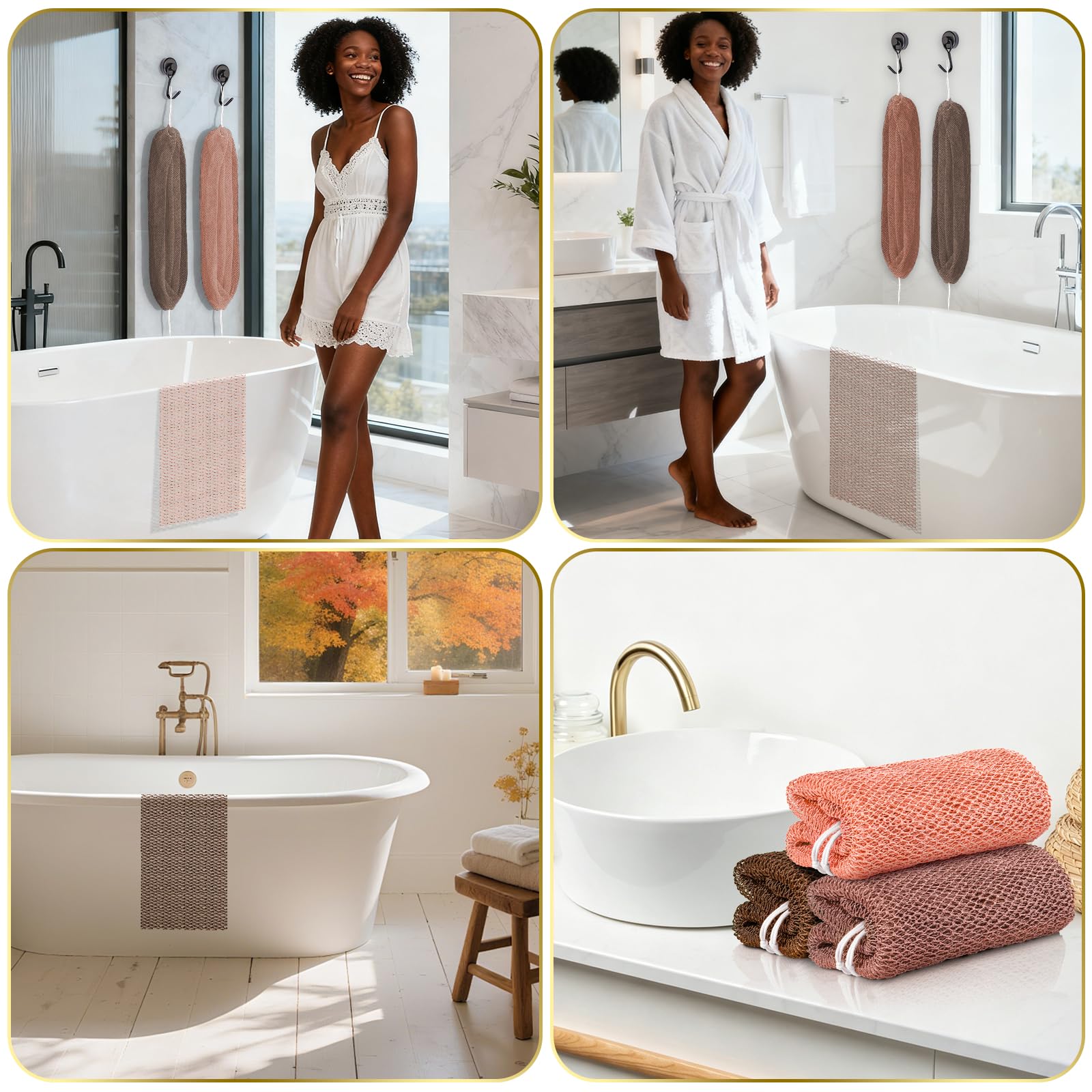 UJFQBH 3 Pieces African Bath Sponge African Net Long Net Bath Sponge Exfoliating Shower Body Scrubber Back Scrubber Skin Smoother,Great for Daily Use (Pink,Yellow,Purple)