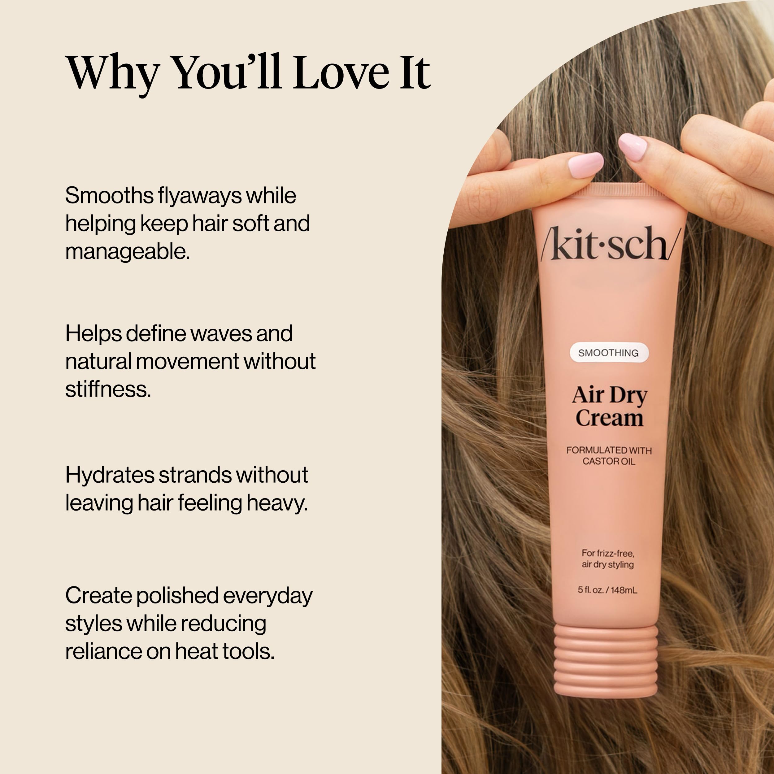 Kitsch Smoothing Air Dry Cream – With Castor Oil & Coconut Oil - 5.3 oz | Frizz Control Hair Care Product – Lightweight Hair Styling Products – Enhances Natural Hair Texture Appearance