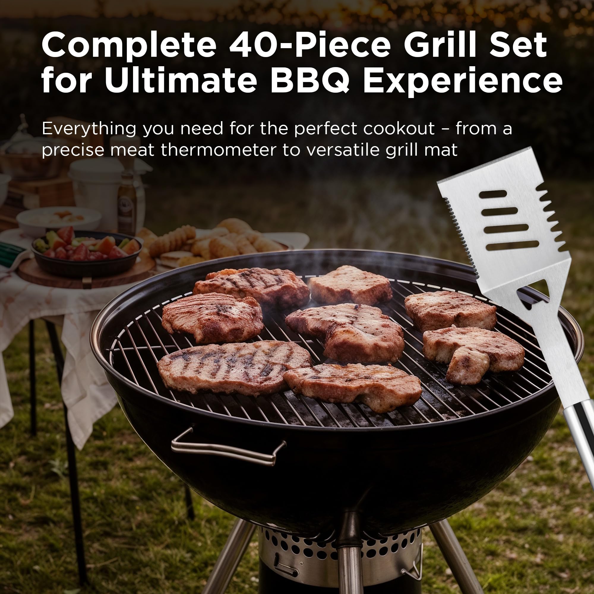 Kaluns Grilling Accessories, Gifts for Men Christmas Grilling Gifts for Dad, Heavy Duty Stainless Steel BBQ Grill Tools Set for Outdoor Grill with Aluminum Case and Apron, Birthday Gifts for Men Dad