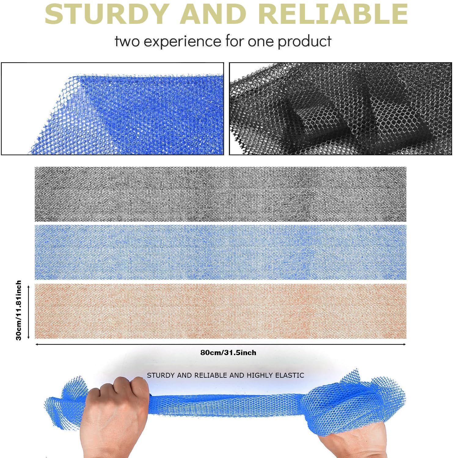 UJFQBH 3 Pieces African Bath Sponge African Net Long Net Bath Sponge Exfoliating Shower Body Scrubber Back Scrubber Skin Smoother,Great for Daily Use (Pink,Yellow,Purple)