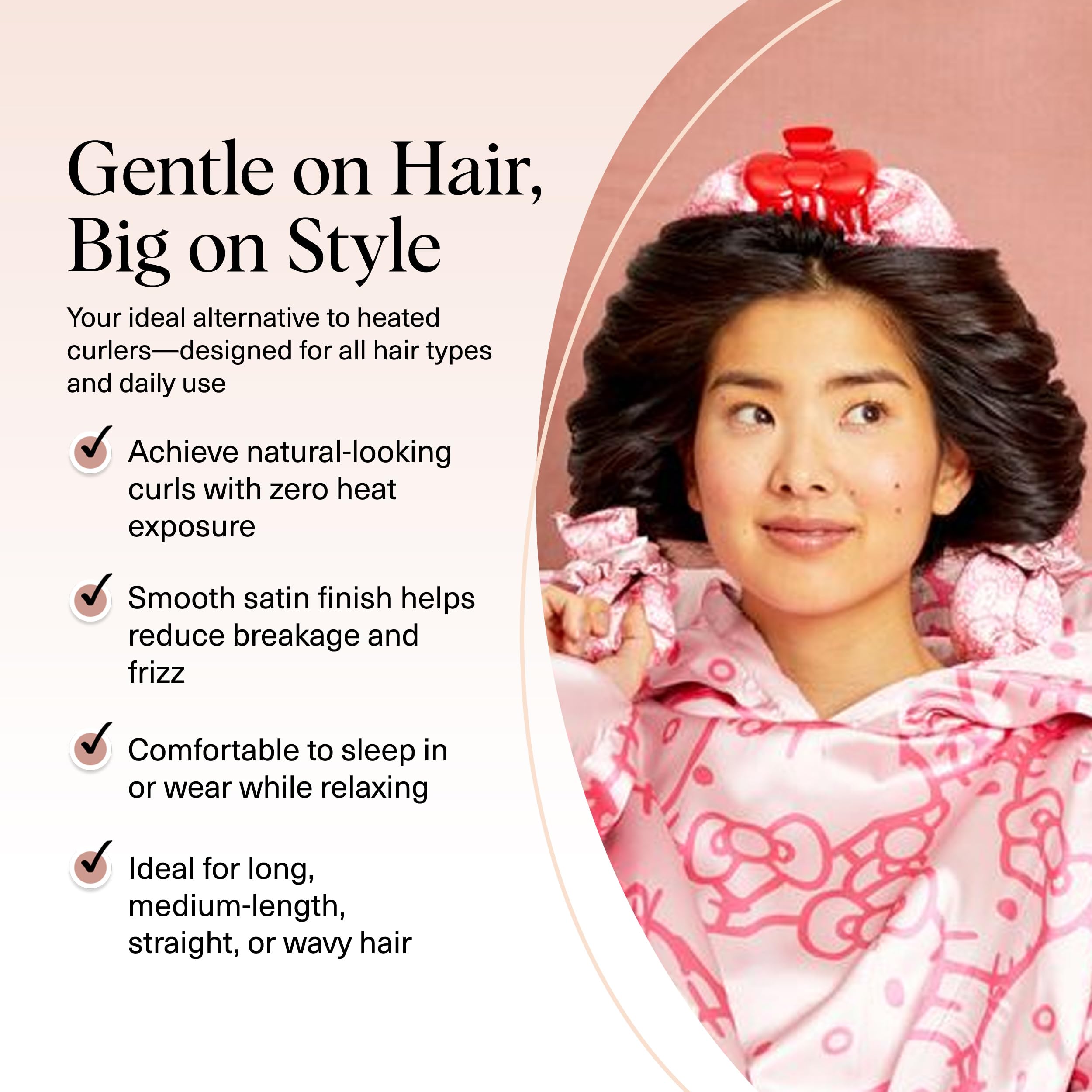 Kitsch Satin Heatless Curls Overnight Set - Sunset Tie Dye | No Heat Damage Overnight Curls | Comfortable Frizz Free Hair Curlers To Sleep In with 34" Hair Waver & 2 Satin Scrunchies