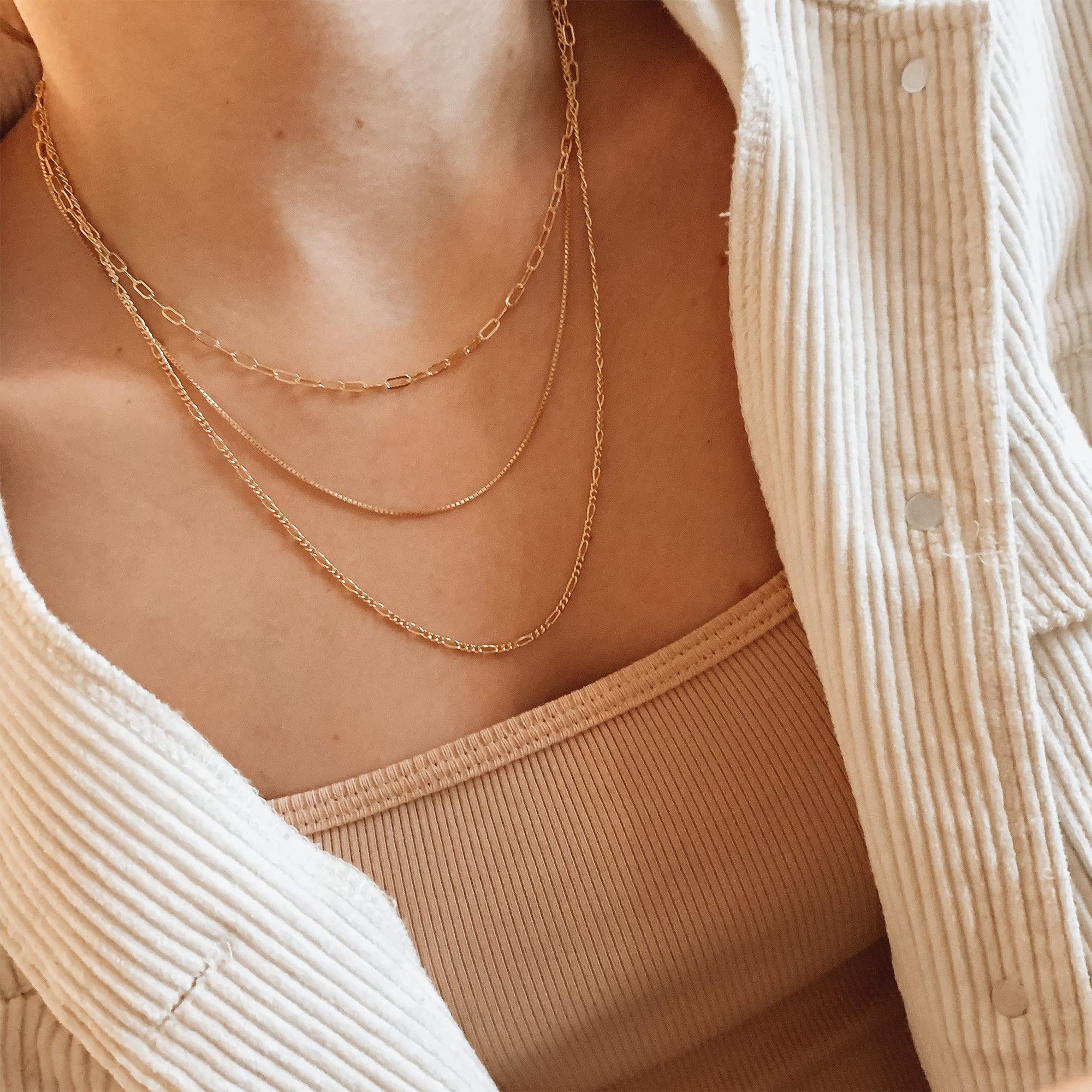 CHESKY 14K Gold Plated Layered Chain Necklace for Women | Trendy Cuban Link Chain, Chunky Paperclip Chain, Toggle Clasp Necklace, Fashion Gold Jewelry, Daily Gift for Women