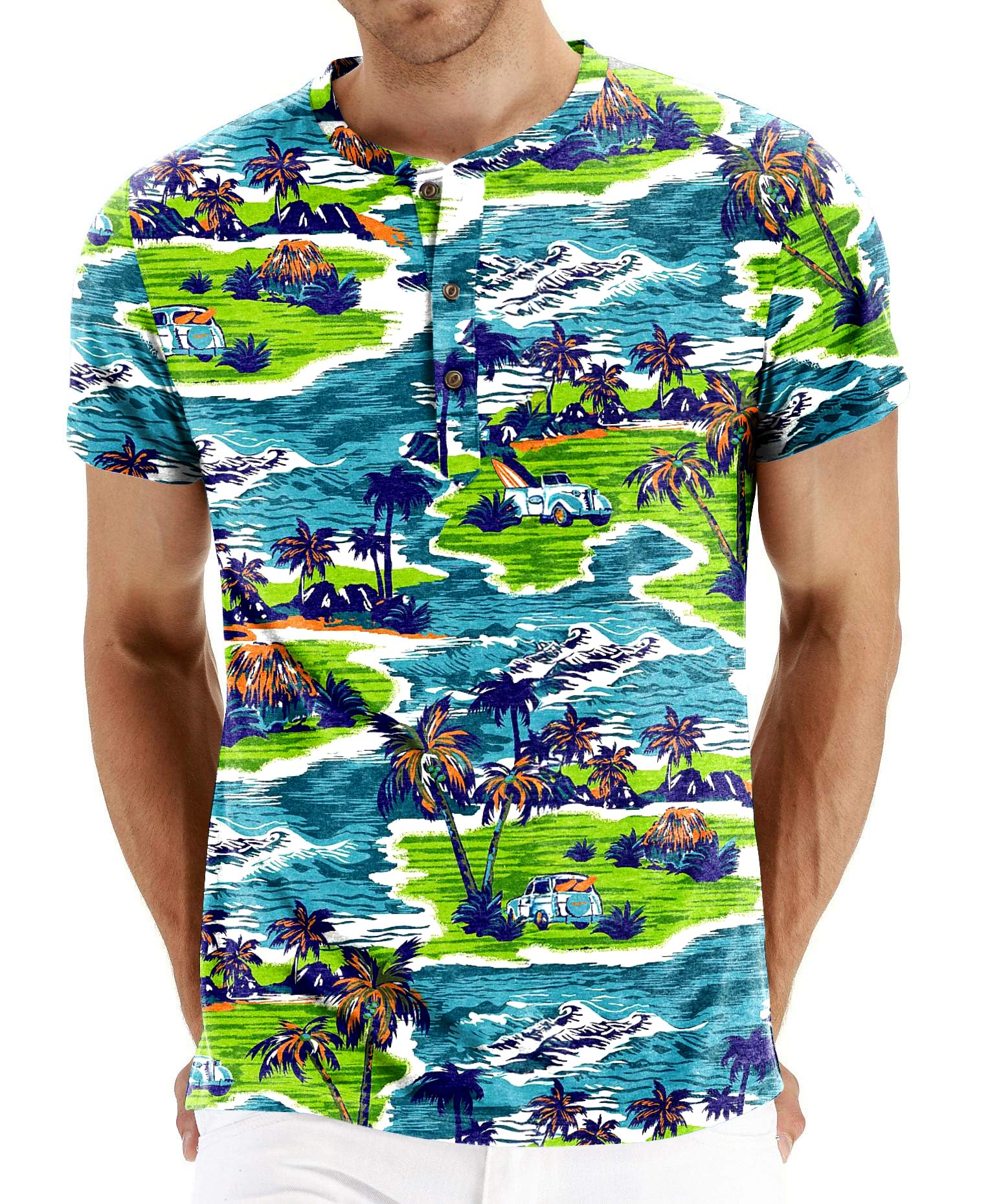 PEGENO Men's Fashion Casual Front Placket Short Sleeve Henley T-Shirts Cotton Shirts