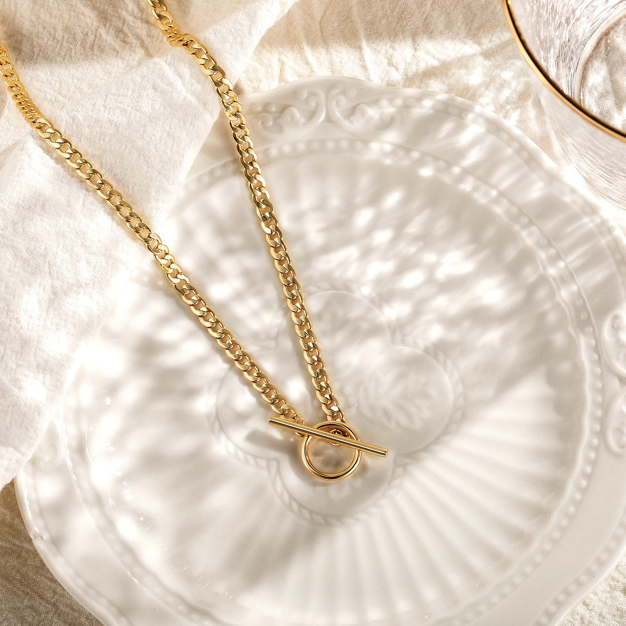 CHESKY 14K Gold Plated Layered Chain Necklace for Women | Trendy Cuban Link Chain, Chunky Paperclip Chain, Toggle Clasp Necklace, Fashion Gold Jewelry, Daily Gift for Women