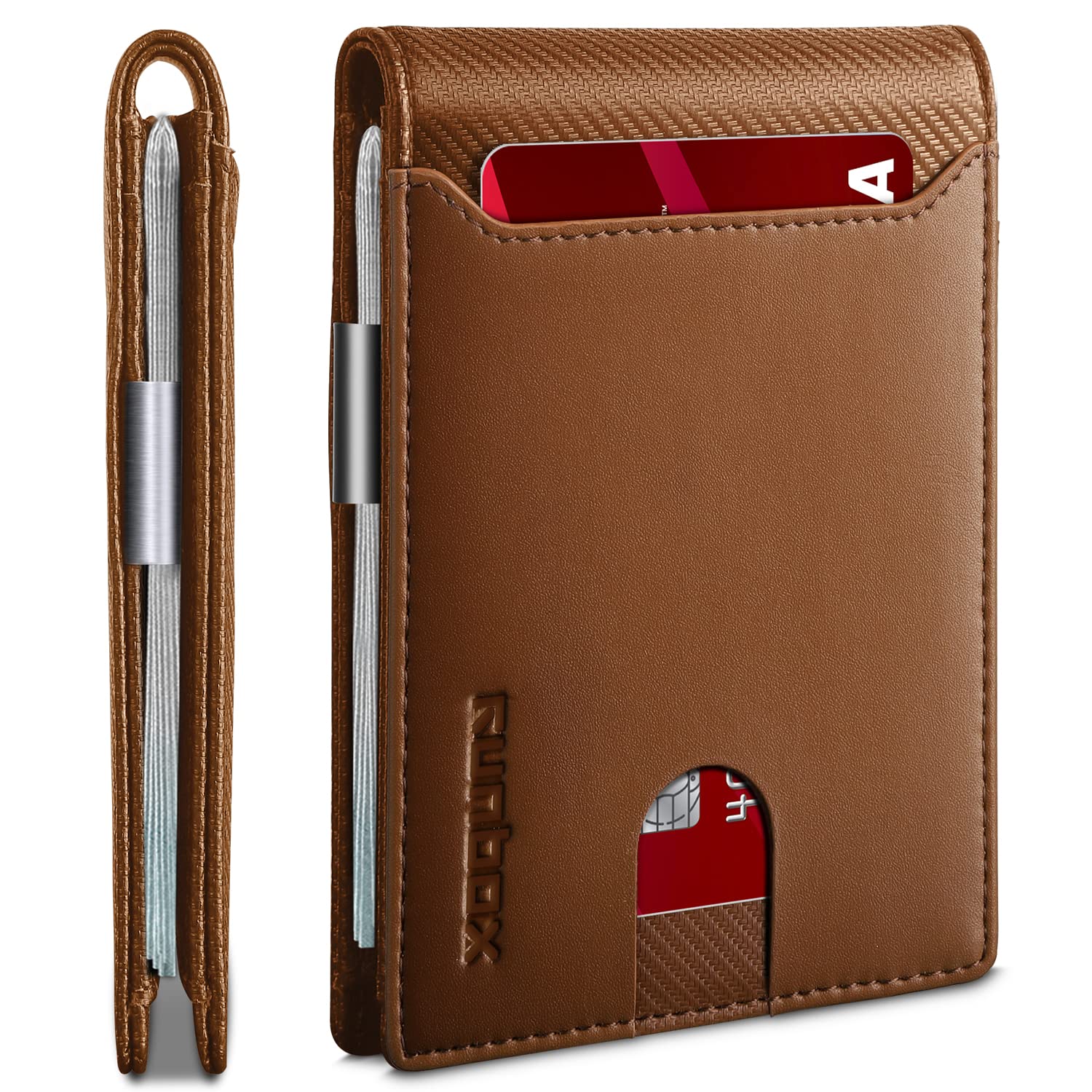 RUNBOX Slim Wallet for Men - RFID Blocking Leather Bifold with Money Clip | Minimalist Front Pocket Wallet Holds 11 Cards,Slim Thin Design,RFID Blocking Protection, Practical Birthday Gifts for Men