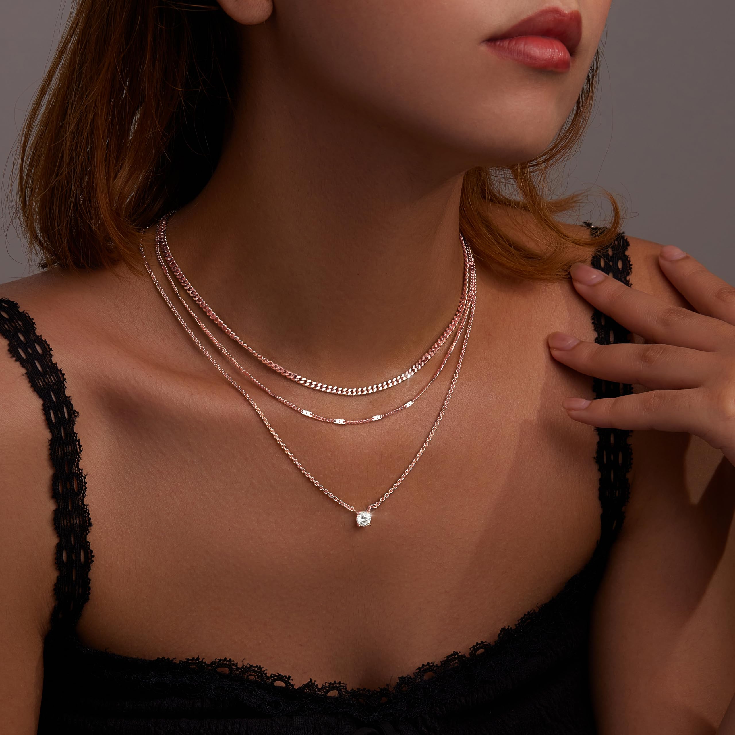 WomenGifts Layered Gold Necklaces for Women, 14K Gold Sterling Silver Plated Dainty Pendant Necklace Set Non Tarnish, Chunky Stackable Cuban Chain Choker, Trendy Birthstone Vacation Jewelry Gift