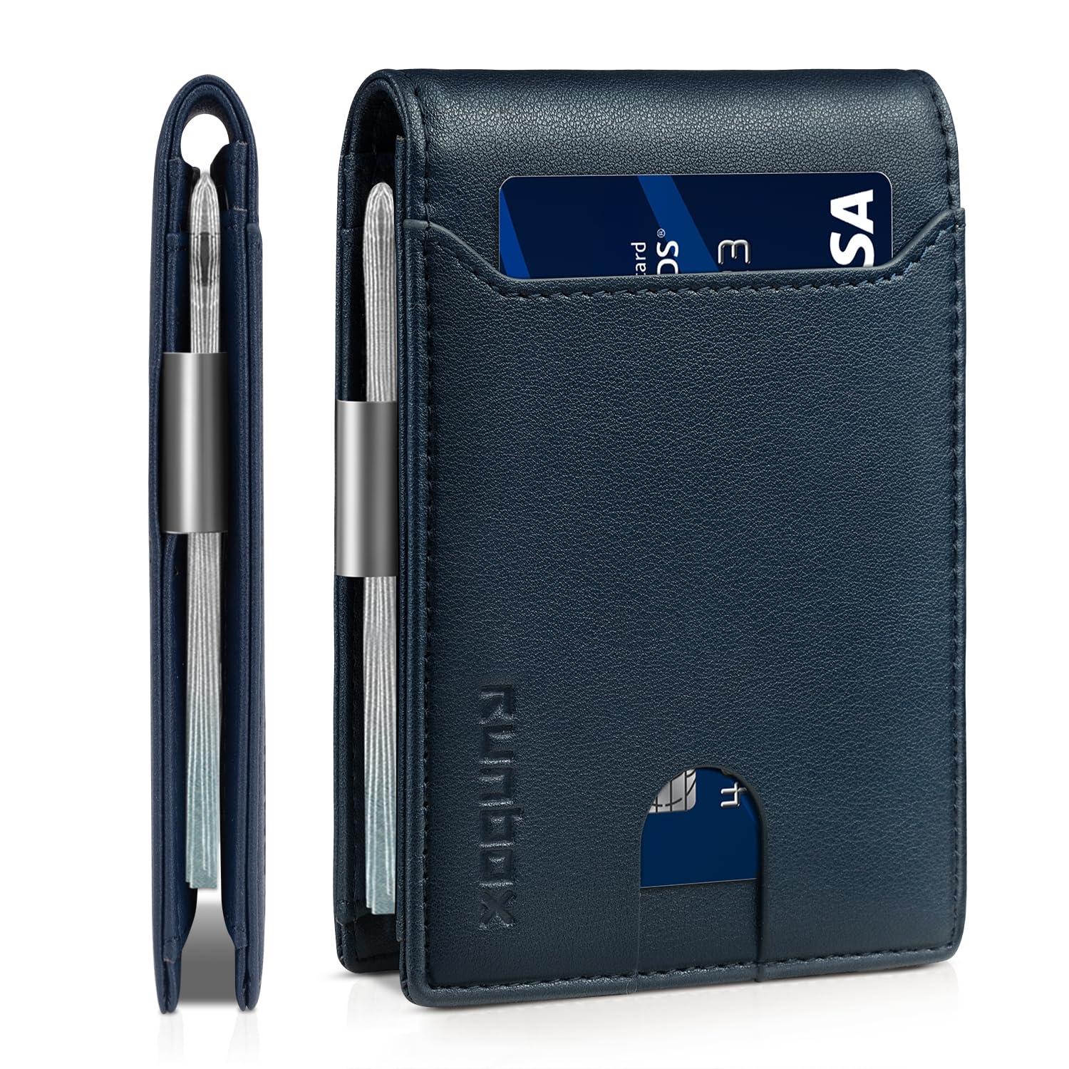 RUNBOX Slim Wallet for Men - RFID Blocking Leather Bifold with Money Clip | Minimalist Front Pocket Wallet Holds 11 Cards,Slim Thin Design,RFID Blocking Protection, Practical Birthday Gifts for Men