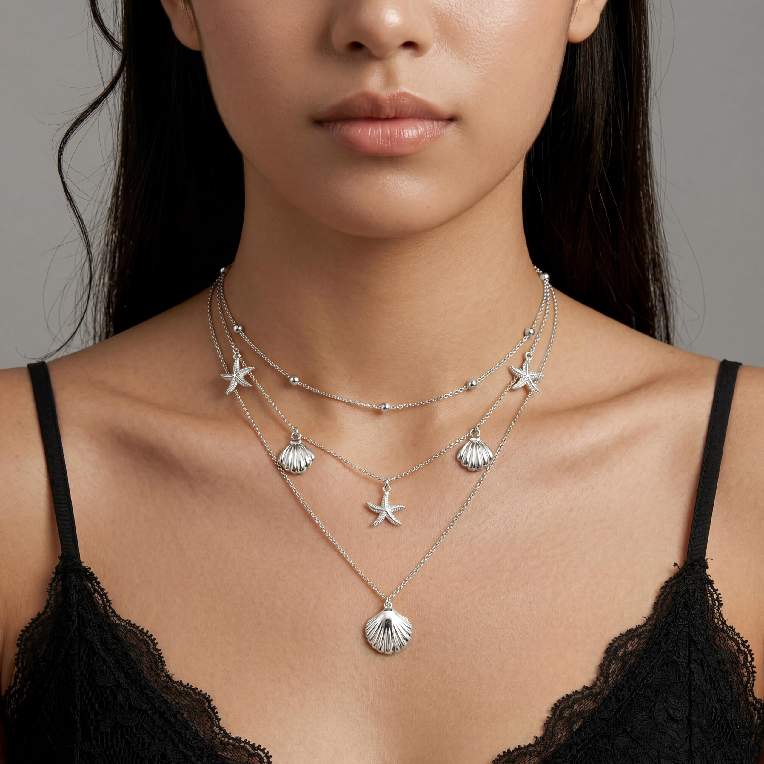 WomenGifts Layered Gold Necklaces for Women, 14K Gold Sterling Silver Plated Dainty Pendant Necklace Set Non Tarnish, Chunky Stackable Cuban Chain Choker, Trendy Birthstone Vacation Jewelry Gift
