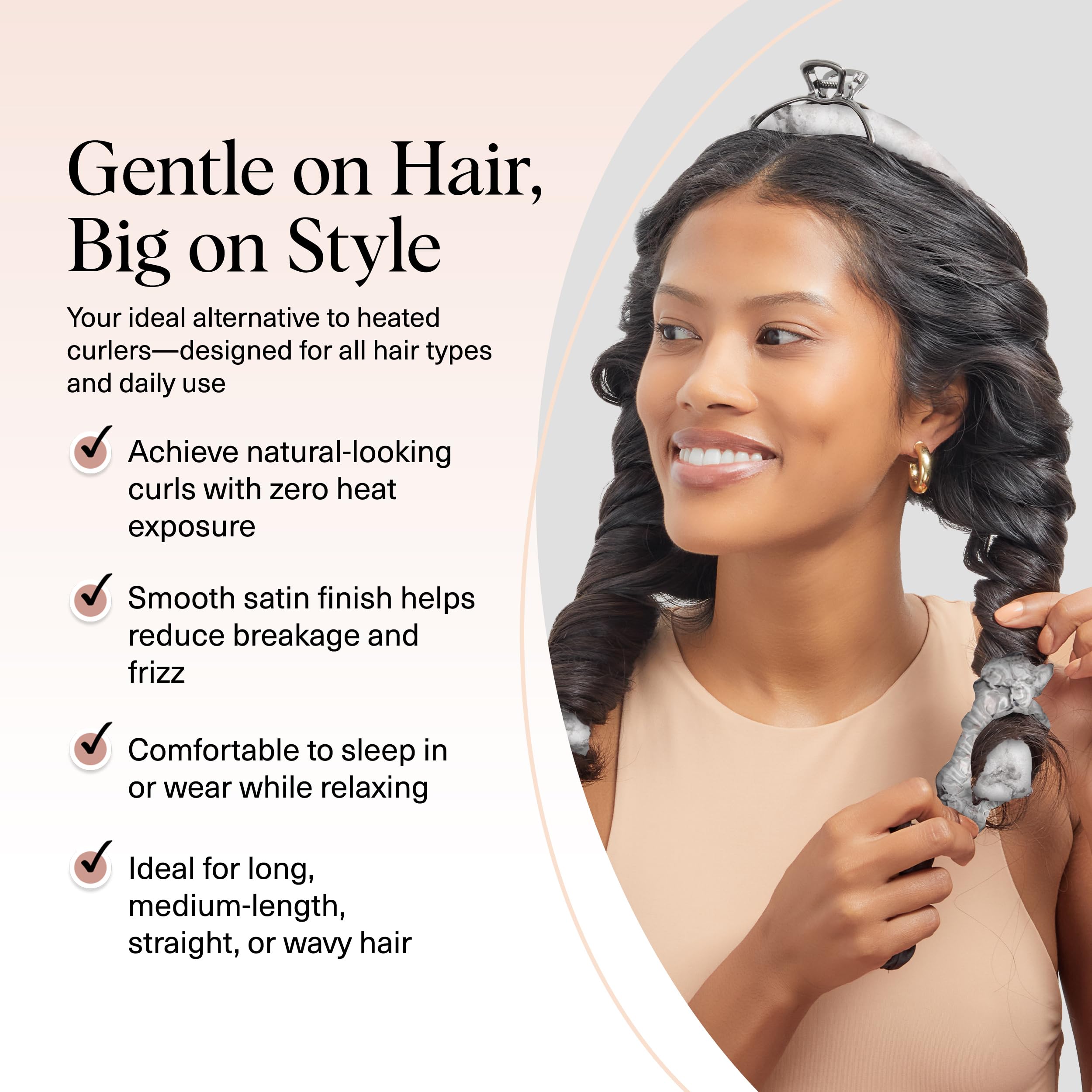 Kitsch Satin Heatless Curls Overnight Set - Sunset Tie Dye | No Heat Damage Overnight Curls | Comfortable Frizz Free Hair Curlers To Sleep In with 34" Hair Waver & 2 Satin Scrunchies
