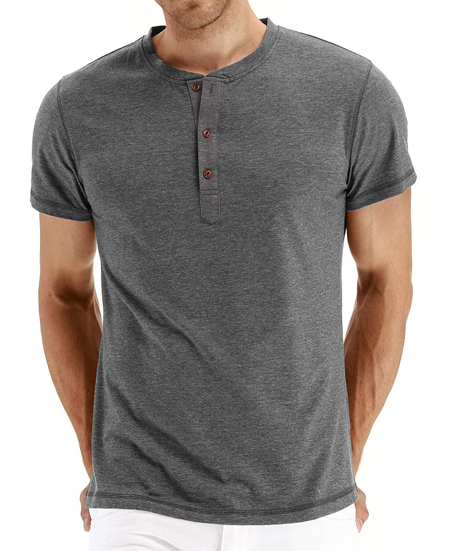 PEGENO Men's Fashion Casual Front Placket Short Sleeve Henley T-Shirts Cotton Shirts