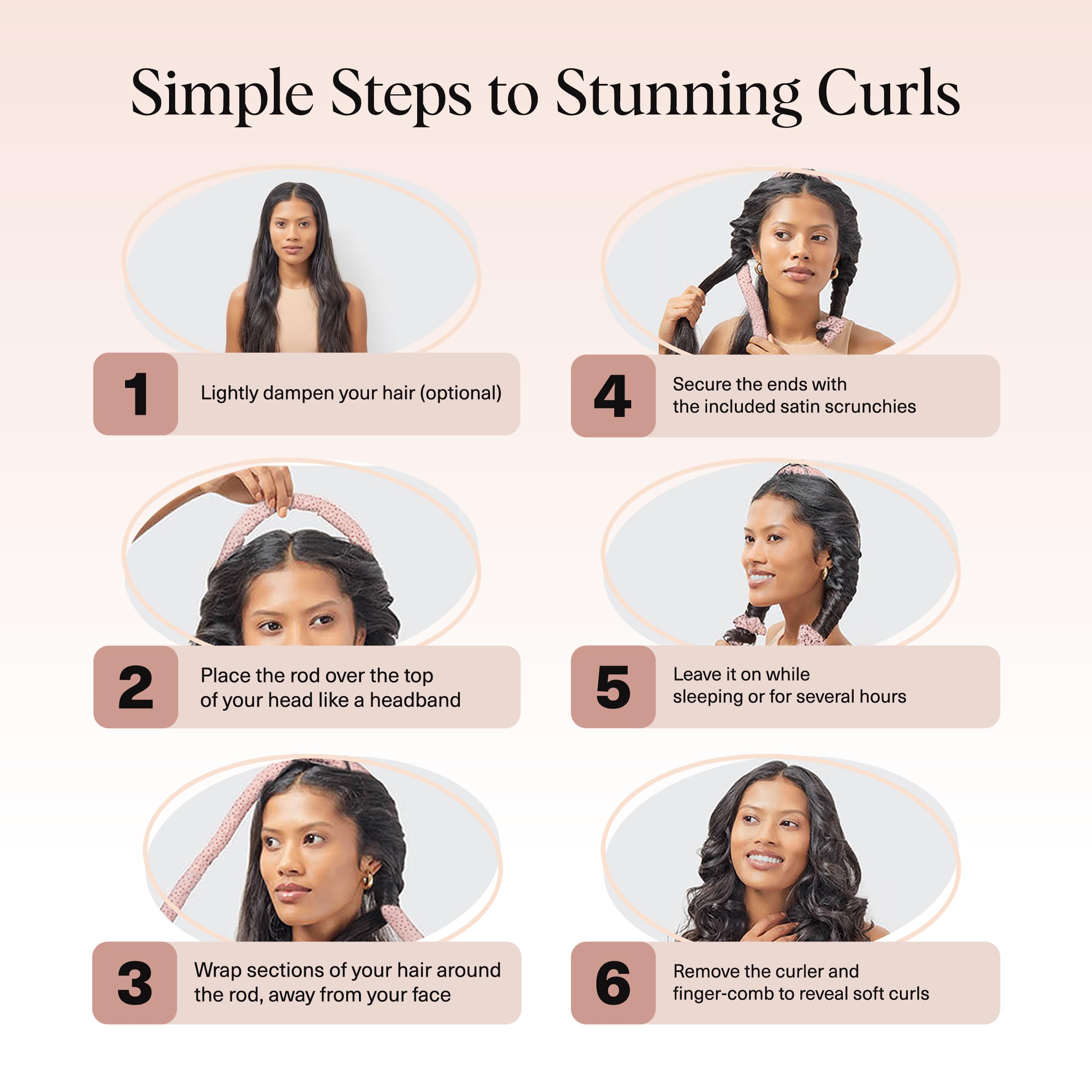 Kitsch Satin Heatless Curls Overnight Set - Sunset Tie Dye | No Heat Damage Overnight Curls | Comfortable Frizz Free Hair Curlers To Sleep In with 34" Hair Waver & 2 Satin Scrunchies