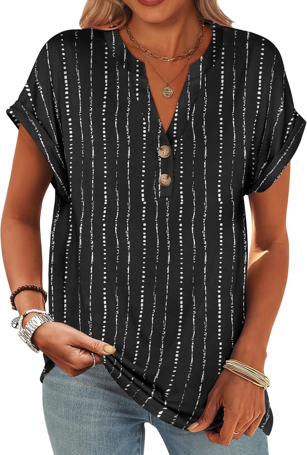ANRABESS Womens Short Sleeve Henley Tops V Neck Dressy Casual Blouses Summer Trendy Tee Shirts 2026 Vacation Fashion Clothes