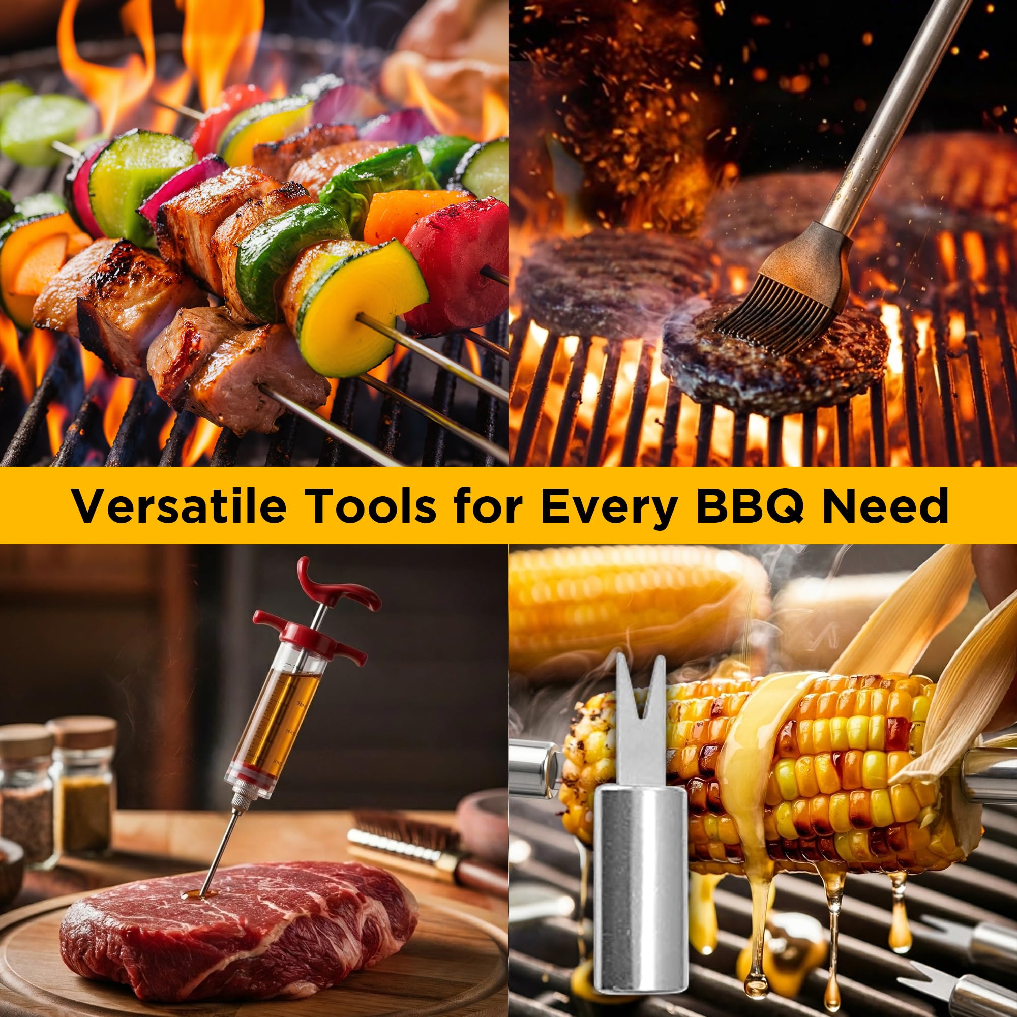 Kaluns Grilling Accessories, Gifts for Men Christmas Grilling Gifts for Dad, Heavy Duty Stainless Steel BBQ Grill Tools Set for Outdoor Grill with Aluminum Case and Apron, Birthday Gifts for Men Dad