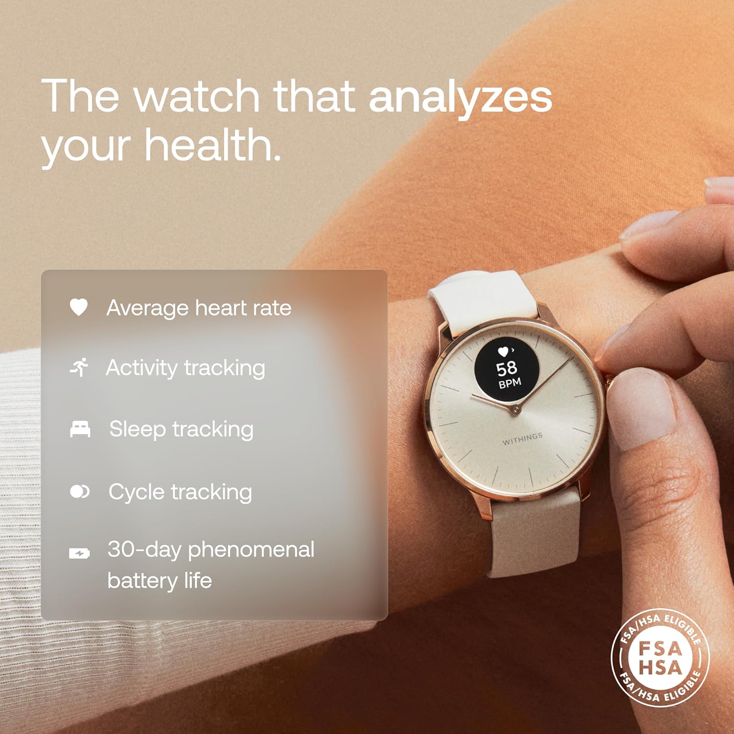 Withings ScanWatch Light - Hybrid Smart Watch, Heart Rate Monitoring, Fitness Tracker, Cycle Tracker, Sleep Monitoring