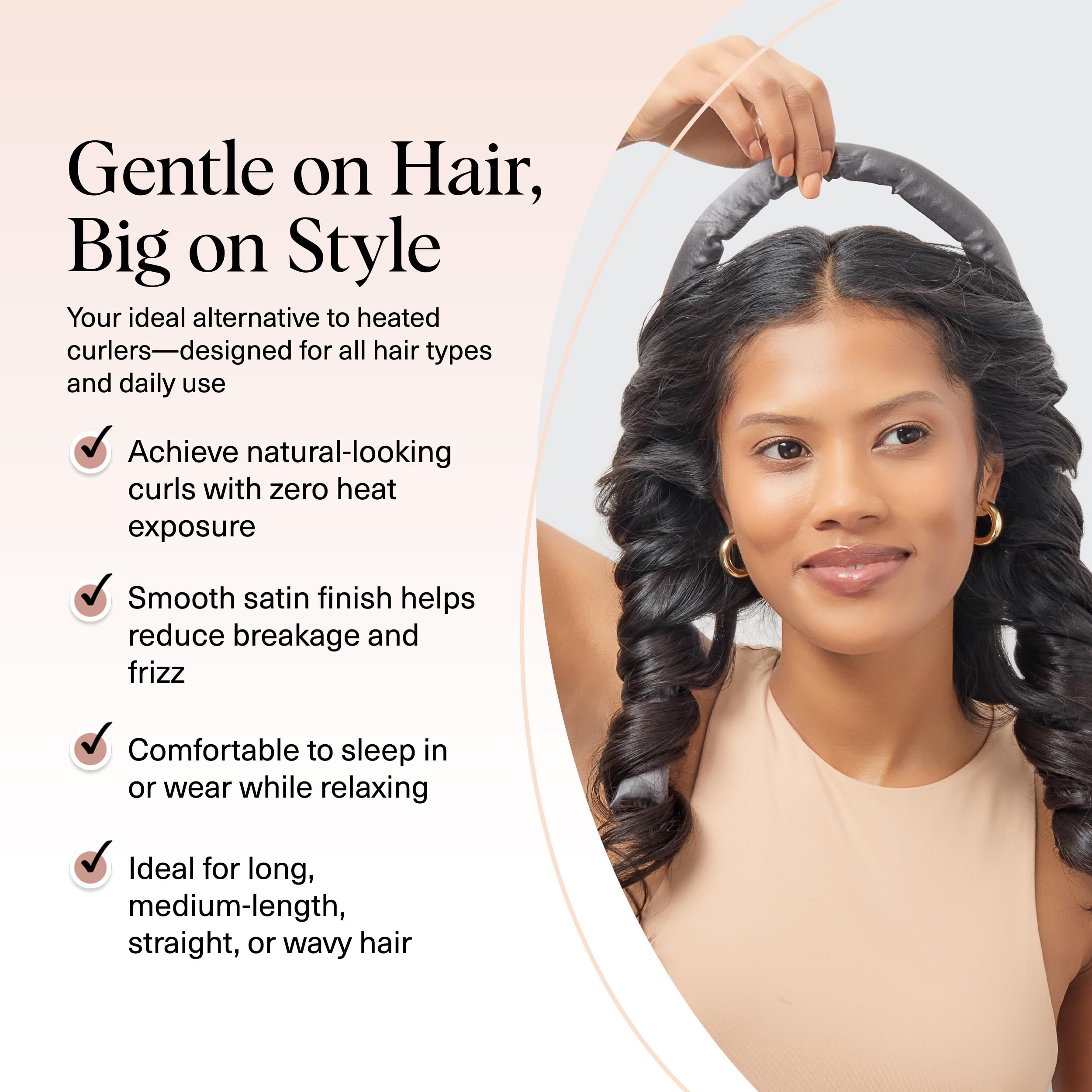 Kitsch Satin Heatless Curls Overnight Set - Sunset Tie Dye | No Heat Damage Overnight Curls | Comfortable Frizz Free Hair Curlers To Sleep In with 34" Hair Waver & 2 Satin Scrunchies