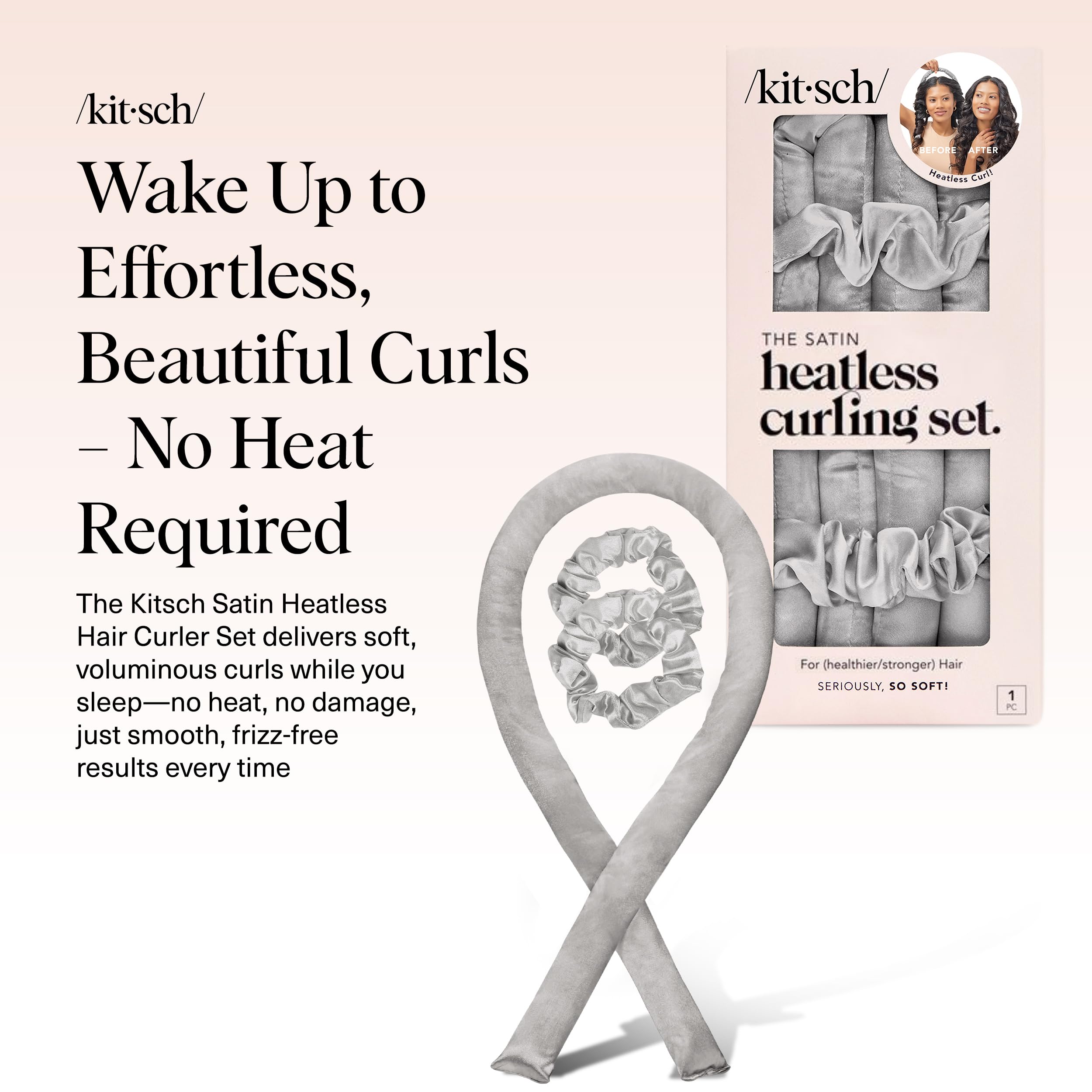 Kitsch Satin Heatless Curls Overnight Set - Sunset Tie Dye | No Heat Damage Overnight Curls | Comfortable Frizz Free Hair Curlers To Sleep In with 34" Hair Waver & 2 Satin Scrunchies