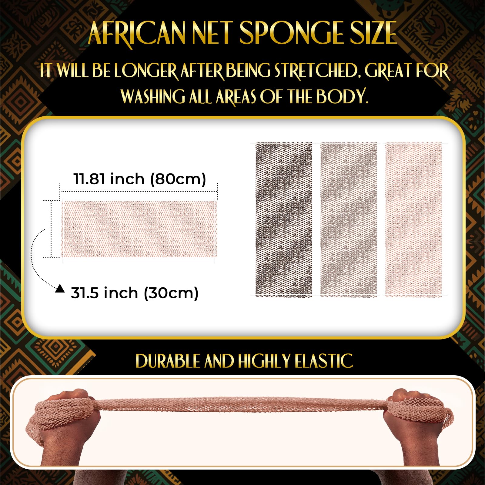 UJFQBH 3 Pieces African Bath Sponge African Net Long Net Bath Sponge Exfoliating Shower Body Scrubber Back Scrubber Skin Smoother,Great for Daily Use (Pink,Yellow,Purple)