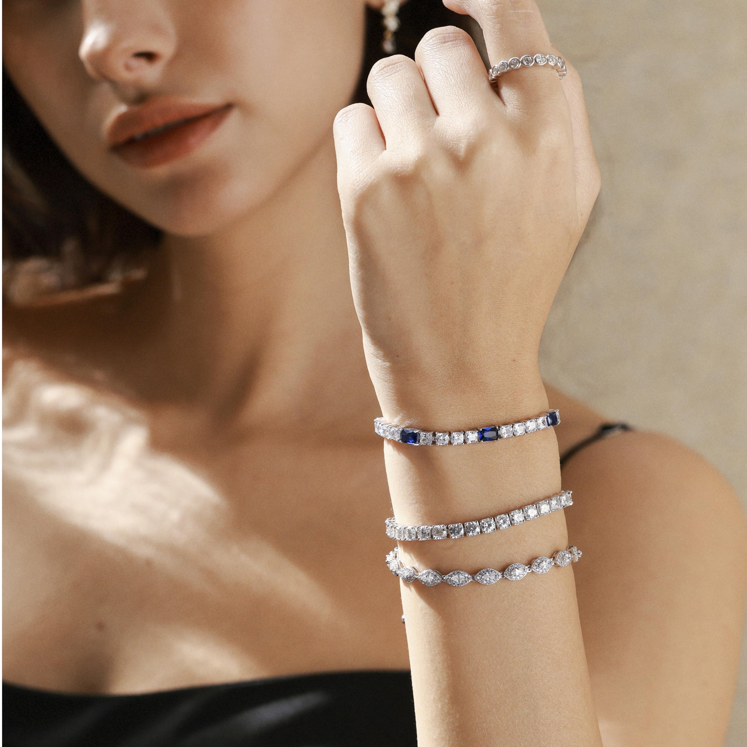 FANCIME Birthstone Bracelet for Women, Sterling Silver 4x6mm Gemstone Tennis Bracelet Bolo Adjustable Chain Fine Jewelry Birthday Gifts for Women Mom Wife Her