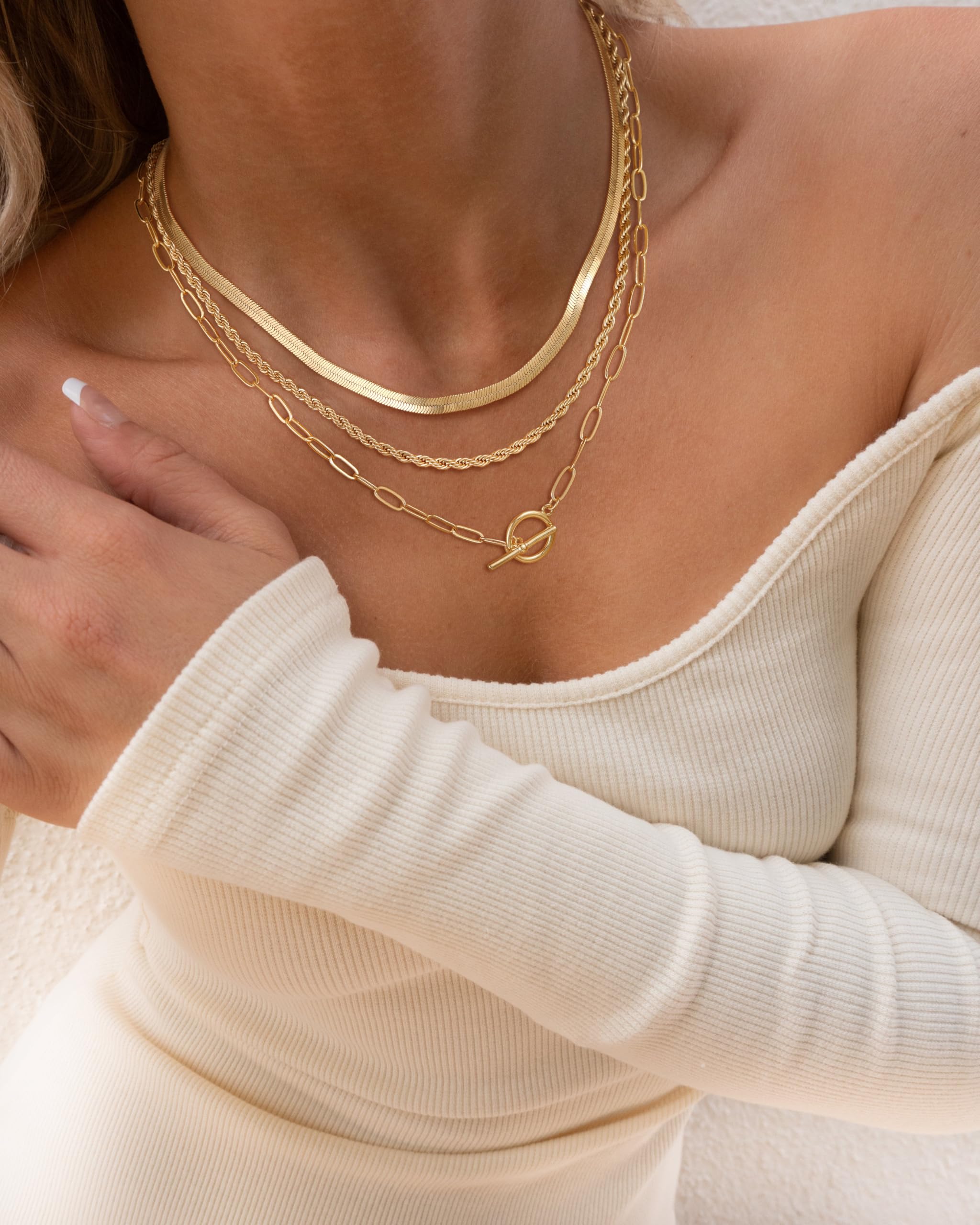CHESKY 14K Gold Plated Layered Chain Necklace for Women | Trendy Cuban Link Chain, Chunky Paperclip Chain, Toggle Clasp Necklace, Fashion Gold Jewelry, Daily Gift for Women