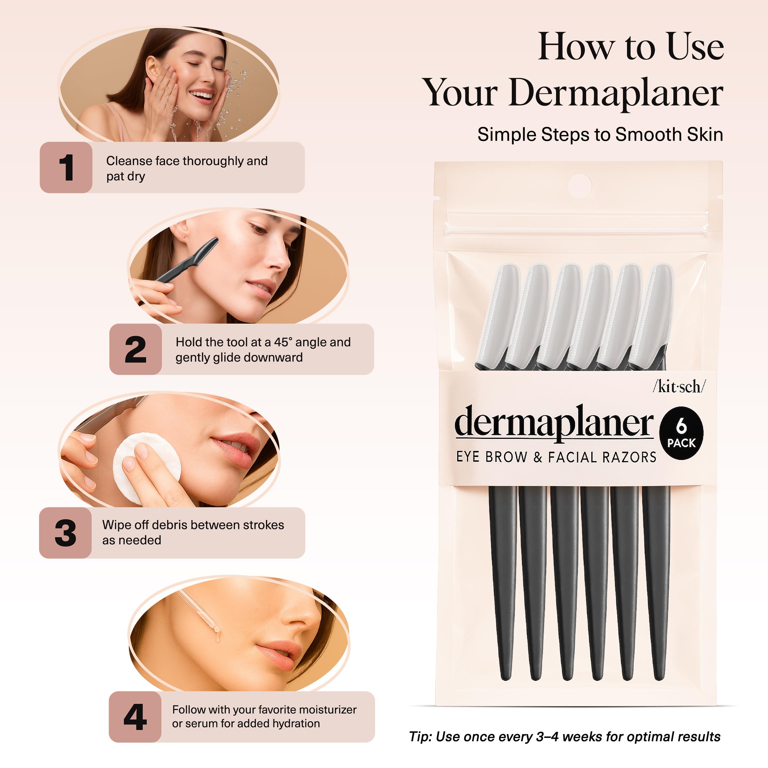 Kitsch Dermaplane Razor for Women Face – Black, 12 pcs | Face Razors for Women & Men, Eyebrow Razor & Face Shaver – Exfoliating Facial Razor & Dermaplaner as Tool for Smoother Skin