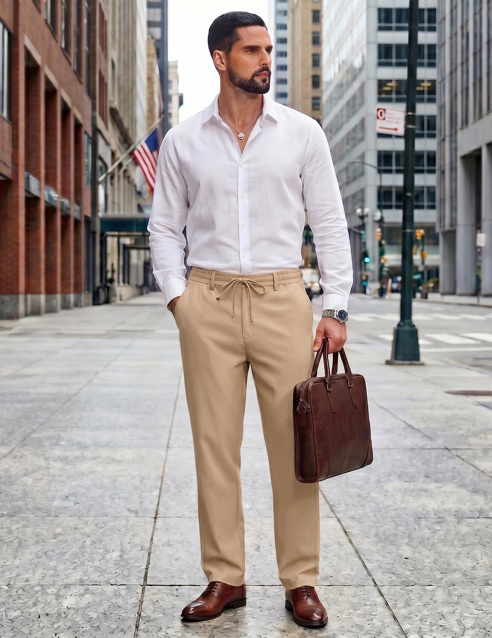 COOFANDY Mens Cotton Linen Pants Casual Lightweight Summer Beach Dress Pant | Light Weight, Drawstring, Elastic Waist, Stretch, Soft, Breathable, Classic Fit, Summer Vacation