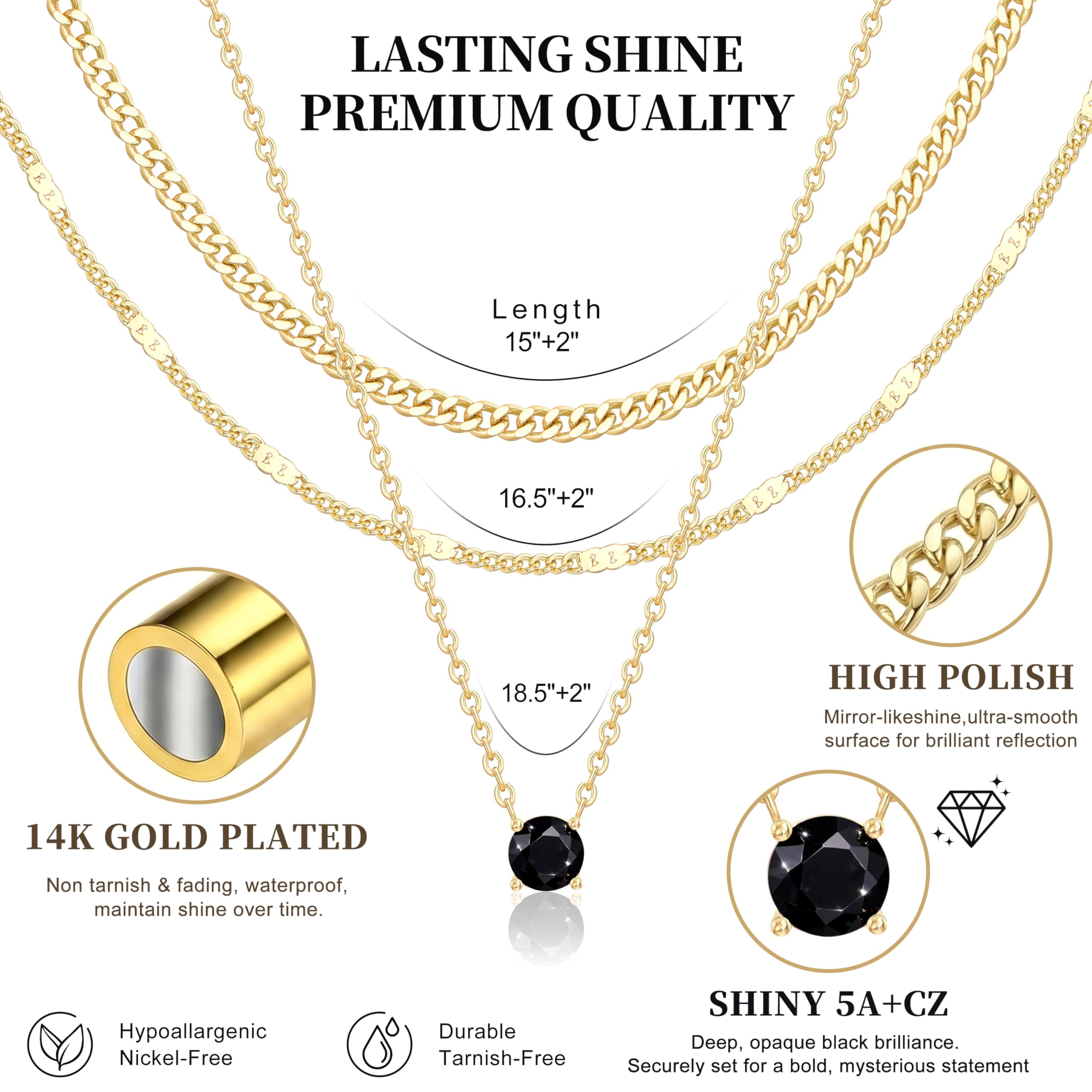 WomenGifts Layered Gold Necklaces for Women, 14K Gold Sterling Silver Plated Dainty Pendant Necklace Set Non Tarnish, Chunky Stackable Cuban Chain Choker, Trendy Birthstone Vacation Jewelry Gift